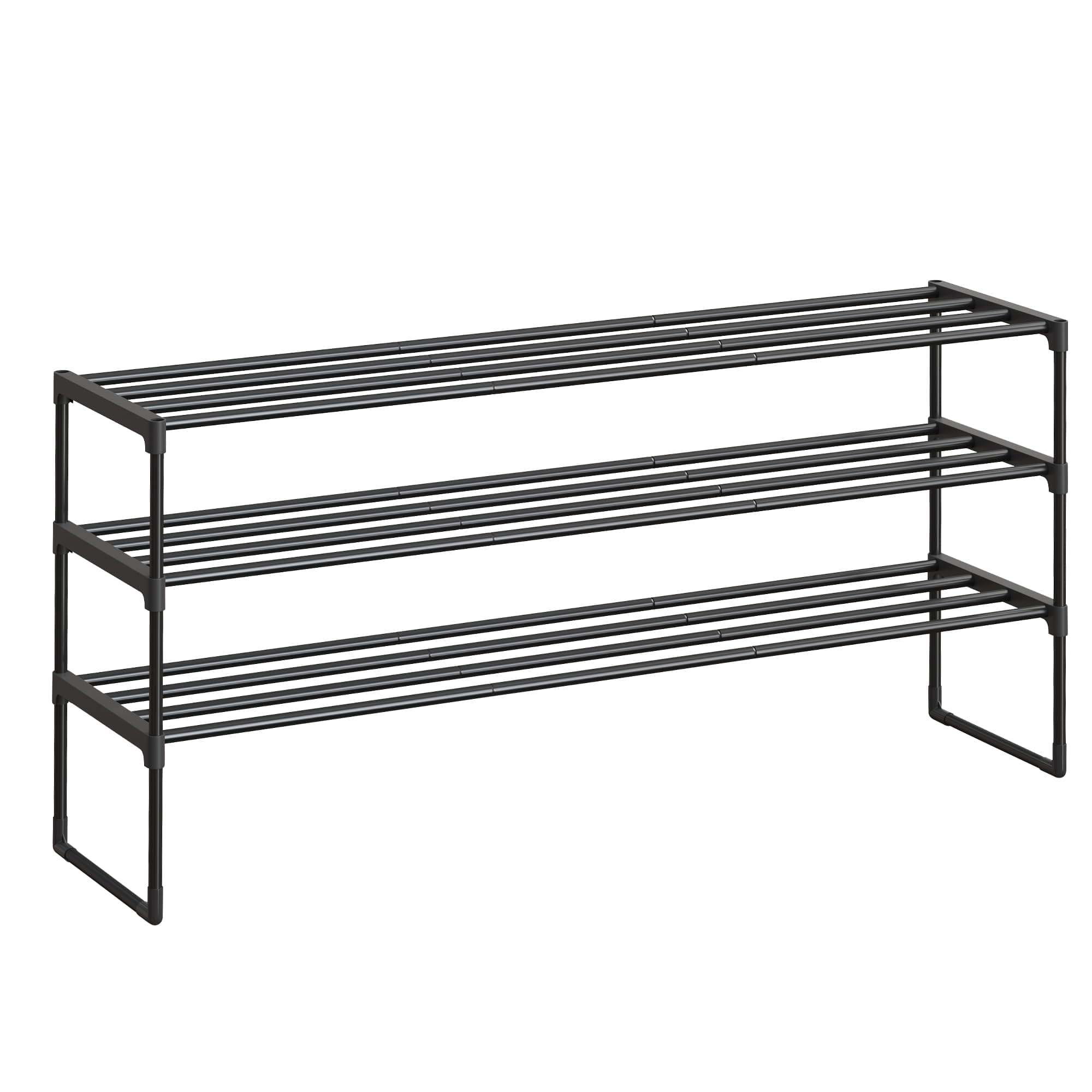 SONGMICS Schuhregal 3 Ebenen, Schuhständer Metall, Schuhaufbewahrung, Schuh-Organizer, aufrecht oder umgedreht, für 20-24 Paar Schuhe, stapelbar, Flur, 30 x 117 x 55 cm, schwarz LSA033B01