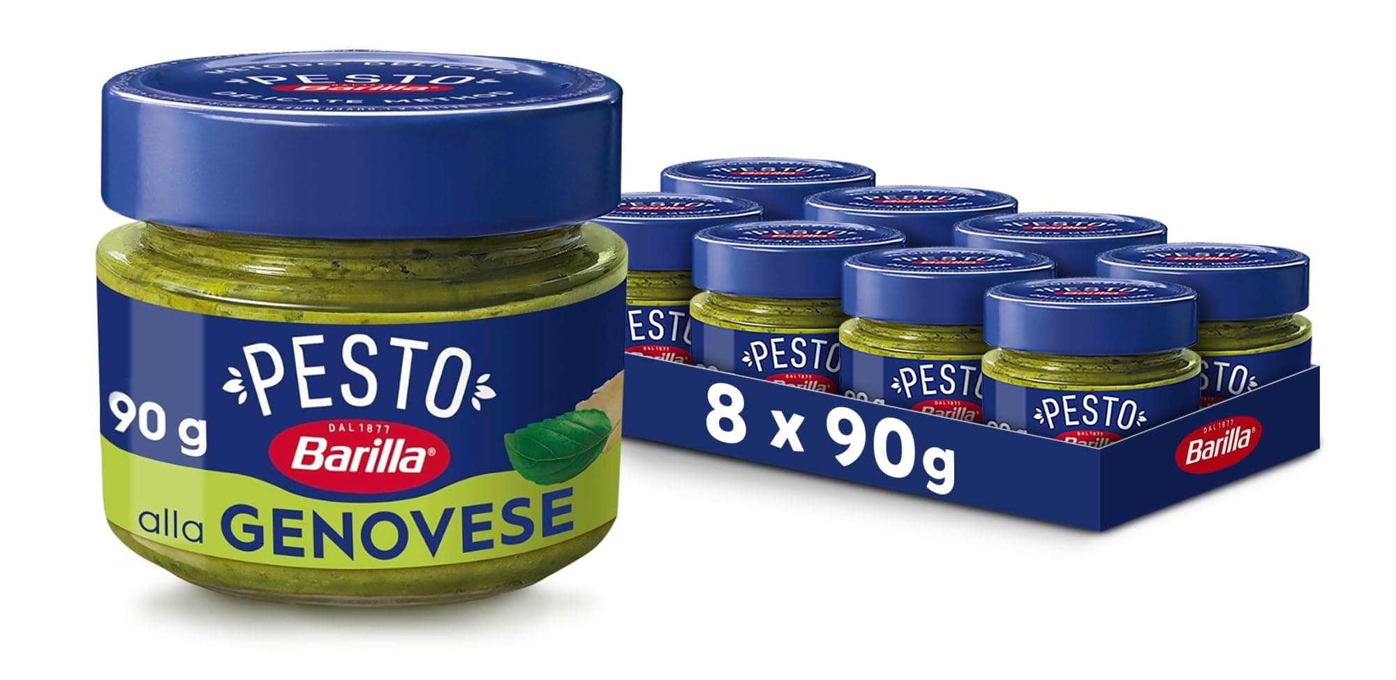 Barilla Sugo 8 Pesti alla Genovese da 90 g con Basilico Italiano e Parmigiano Reggiano DOP, Senza Glutine