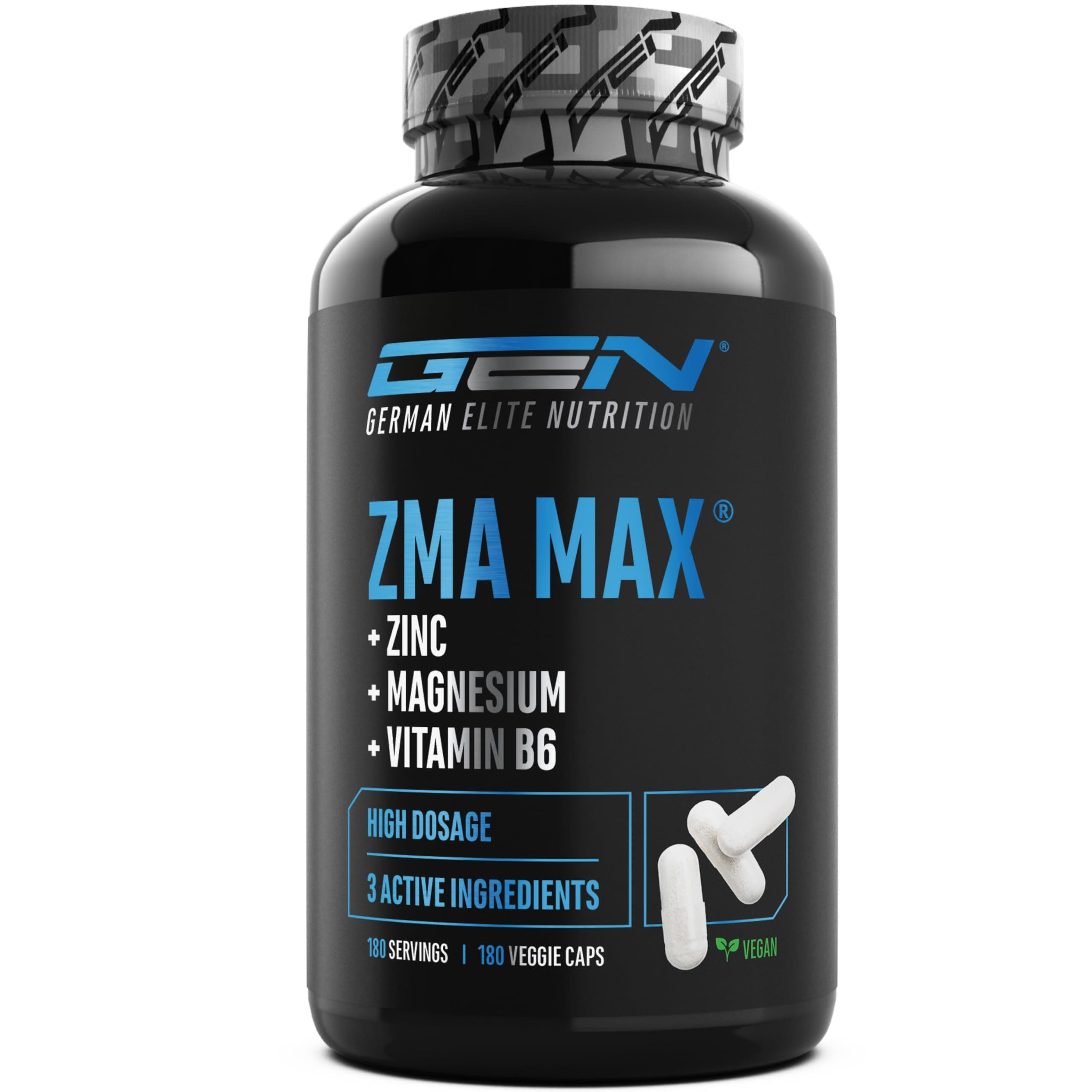 ZMA MAX - 180 Kapseln - Hoher Gehalt an Zink-, Magnesium- & Vitamin-B6-Komplex - Mit 3 Magnesiumverbindungen - Vegan & ohne unnötige Zusätze - Premiumqualität