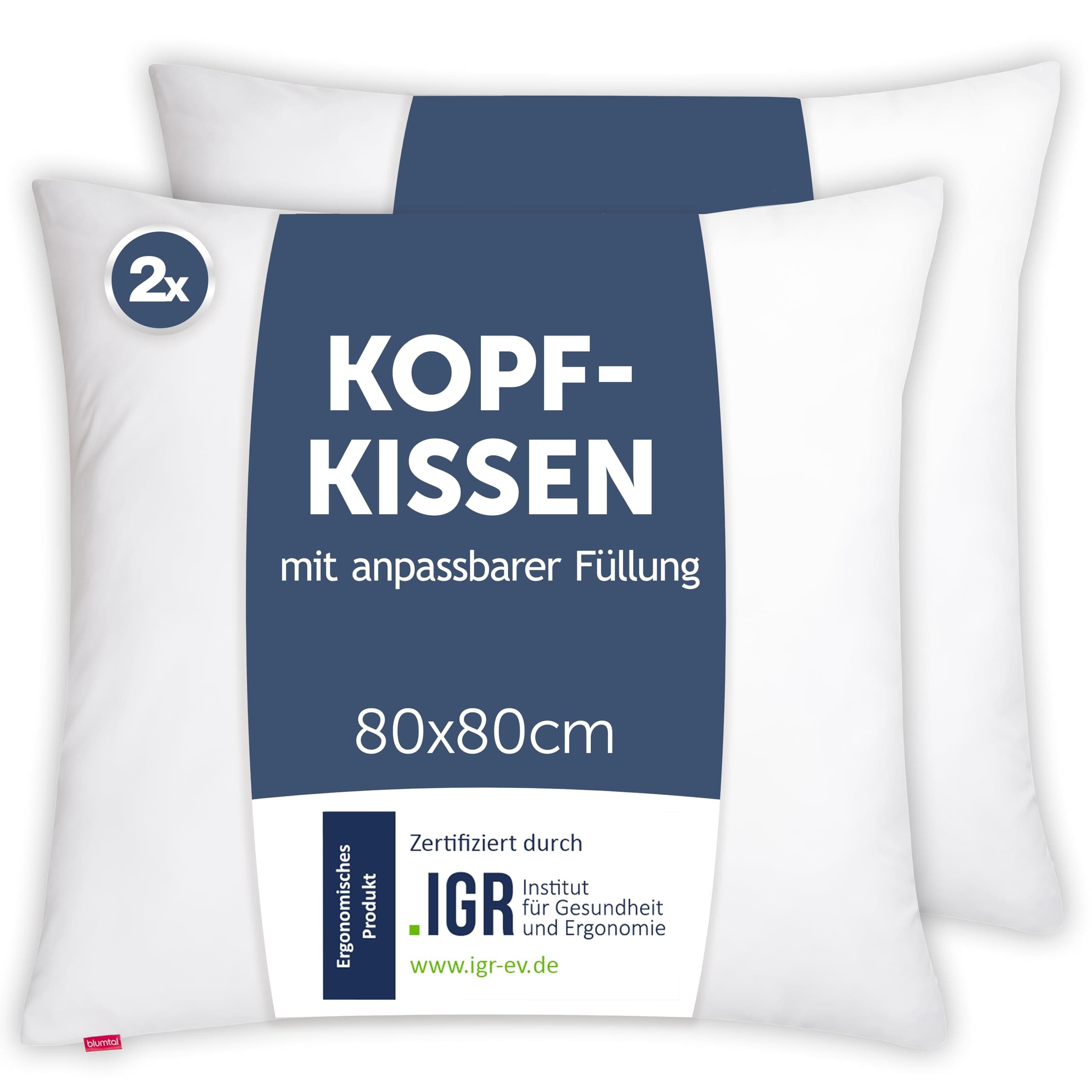 Blumtal Kopfkissen 80x80 cm 2er Set - Nackenkissen mit anpassbarer Füllung - 100% Mikrofaser & waschbar bis 95 Grad - höhenverstellbares Kissen