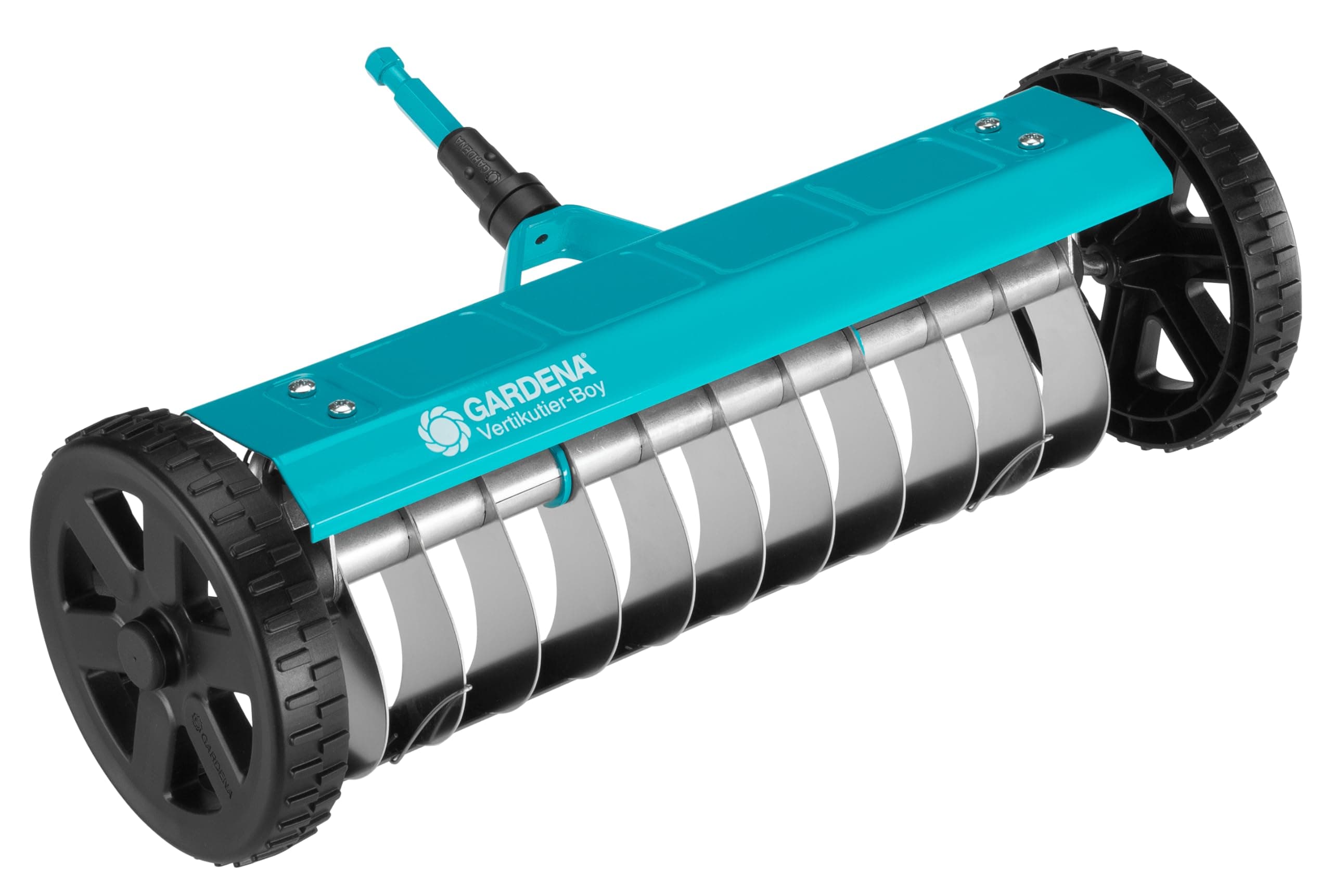 Gardena combisystem-Vertikutier-Boy: Hand-Vertikutierer zur Beseitigung von Moos, Unkraut und Rasenfilz, 32 cm Arbeitsbreite, mit robusten Rädern und Hubachse zum leichteren Arbeiten (3395-88)