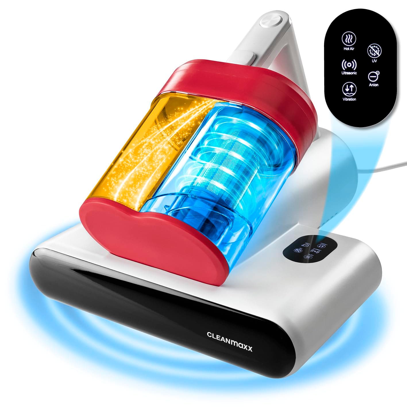 CLEANmaxx Milbensauger für Matratzen mit UV-C-Licht, Rotation | Matratzenreiniger mit HEPA-Filter, entfernt 99,9% Aller Milben | Matratzensauger mit Ultraschall, Hitze & Vibration
