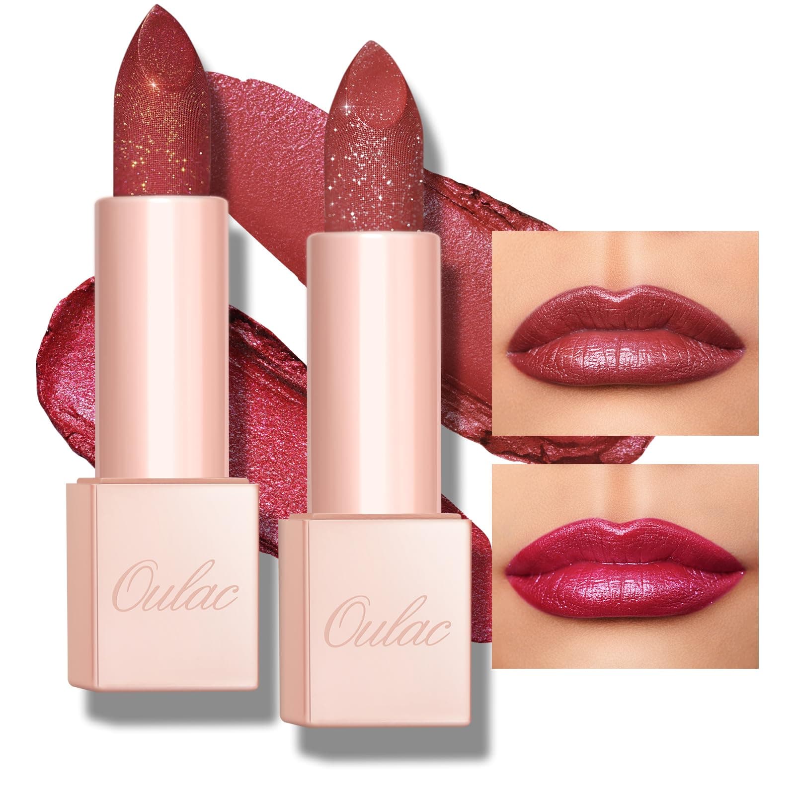 OULAC Rossetto Diamond Lustre Set, Rossetto Glitter Rosa Altamente Pigmentato, Texture fine e Nessuna Sensazione Di Grana, Formula Idratante a Lunga Durata, Vegan