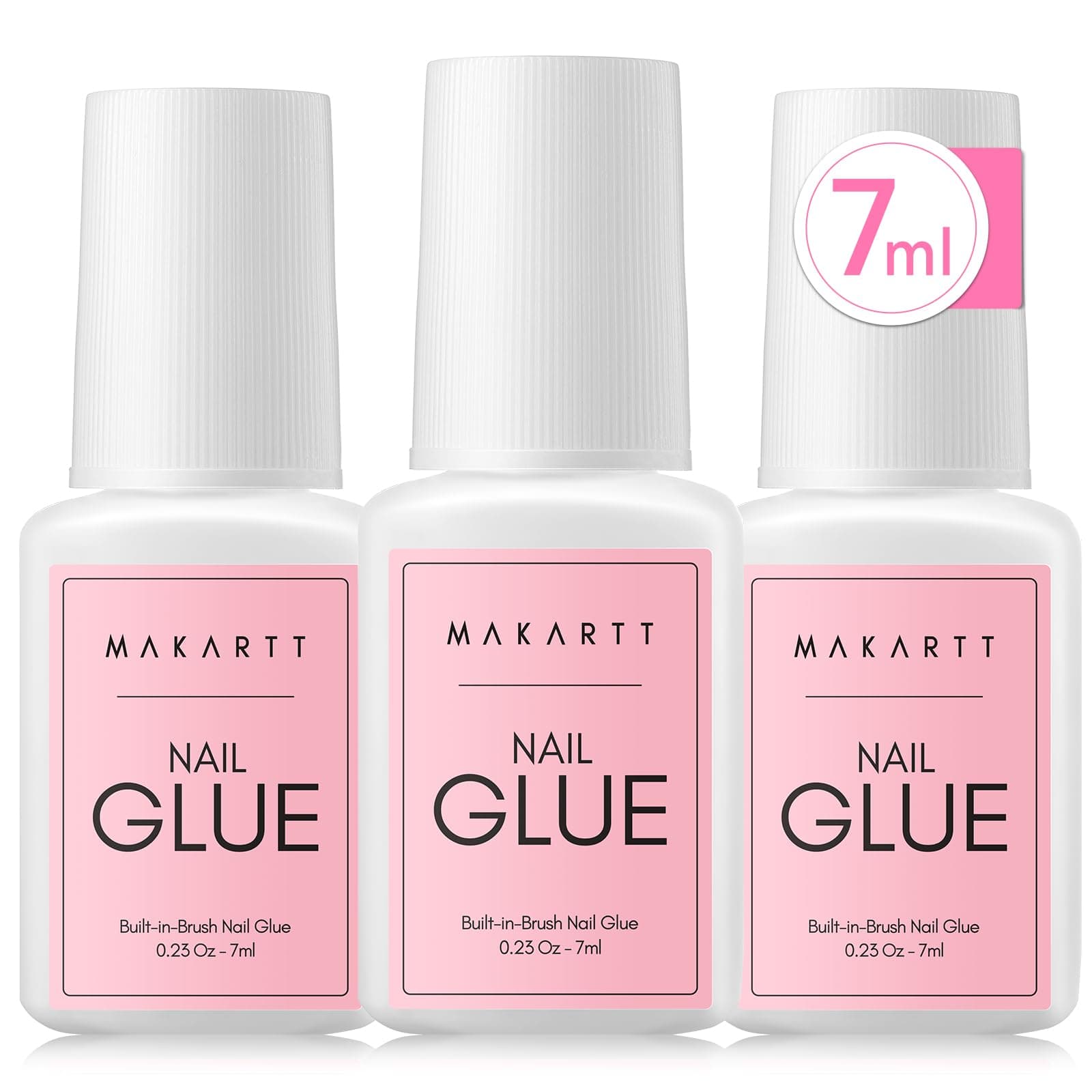 Makartt 3PCS Colle Faux Ongles Extra Forte Avec Pinceau, 7ml Colle Ongle Professionnelle pour Ongles Acryliques, Faux Ongles ou Ongles Cassés, Nail Glue Longue Tenue pour Usage en Salon