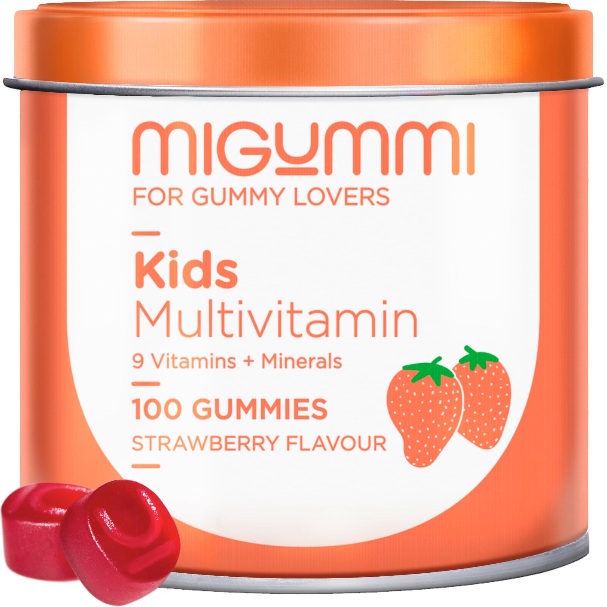 Gominolas multivitaminas para niños - 100 Gummies sabor fresa natural - Vitamina C, D, B12, E, A, B6, B5, biotina, ácido fólico, zinc, yodo, colina - 12 vitaminas y minerales - Veganas