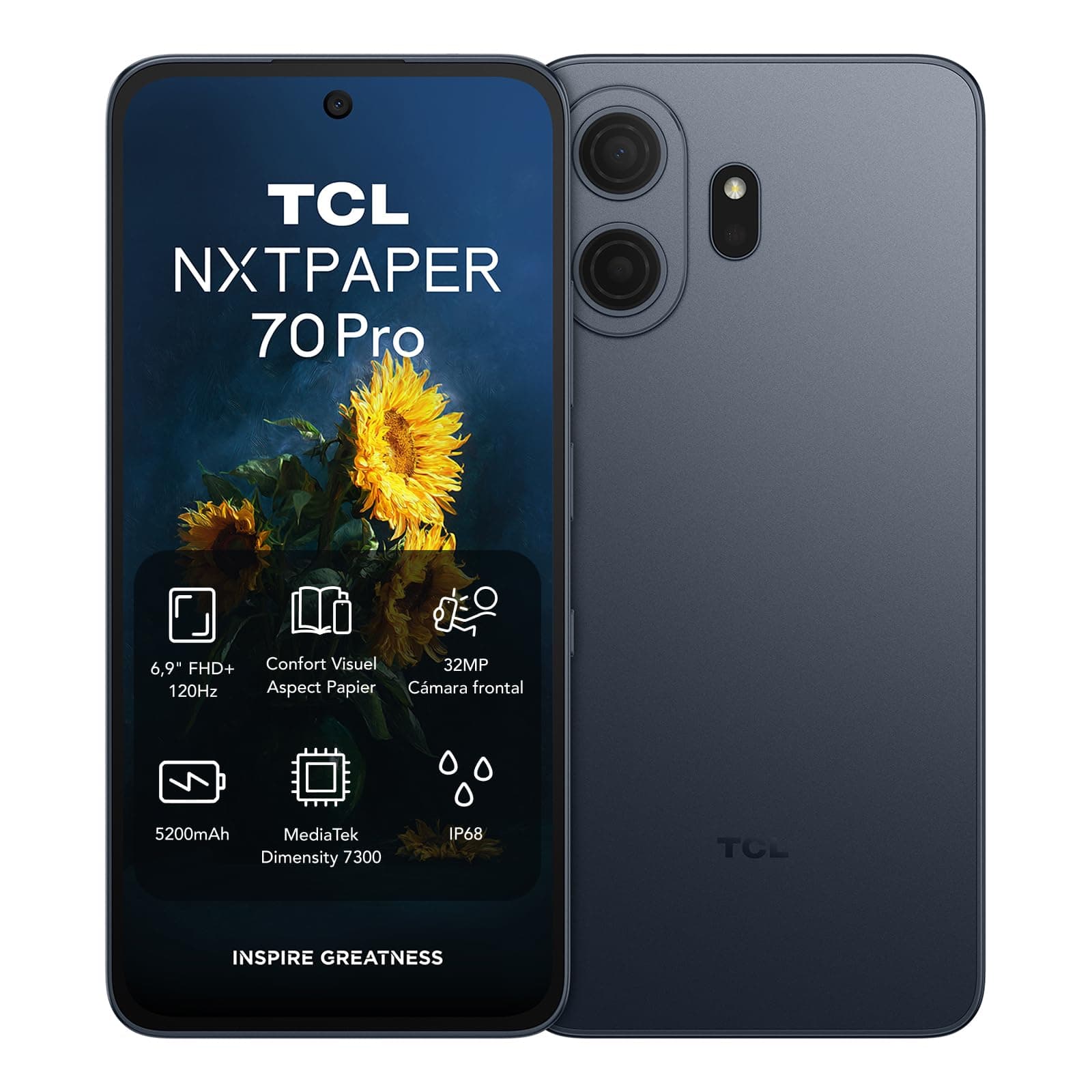 TCL NXTPAPER 70 Pro Smartphone 5G - Azul | Pantalla 6,9" FHD+ 120Hz NXTPAPER 4.0 | CPL Antirreflectante | Protección Ocular | Cámara 50 MP OIS | 8 GB + 512 GB | Dimensity 7300 | MuseFilm