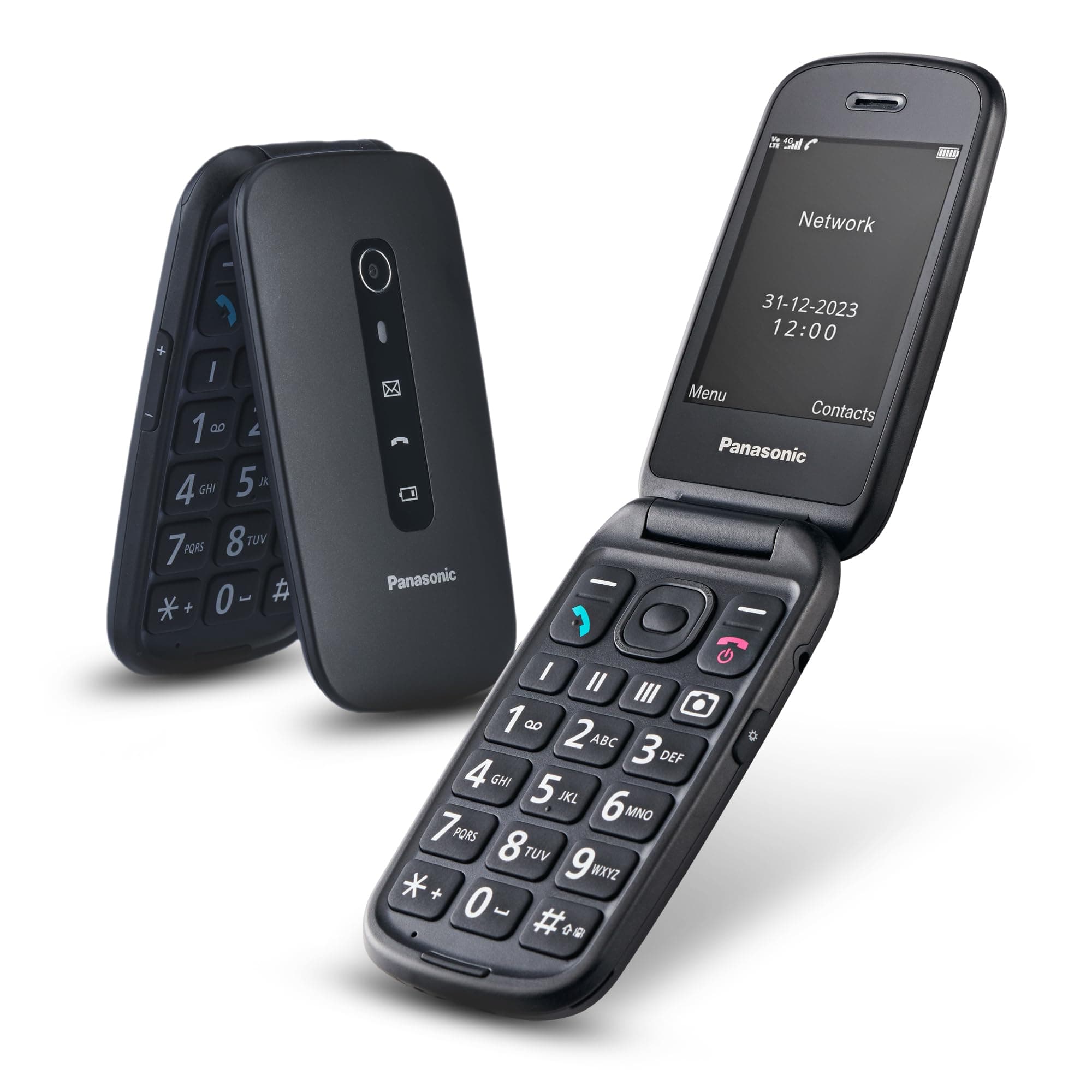 Panasonic KX-TU550EXB 4G Essentials Clamshell Teléfono Móvil para Personas Mayores, Cámara De 1.2 MP, con Pantalla Grande de 2.8", 300 Horas De Tiempo En Espera, Negro