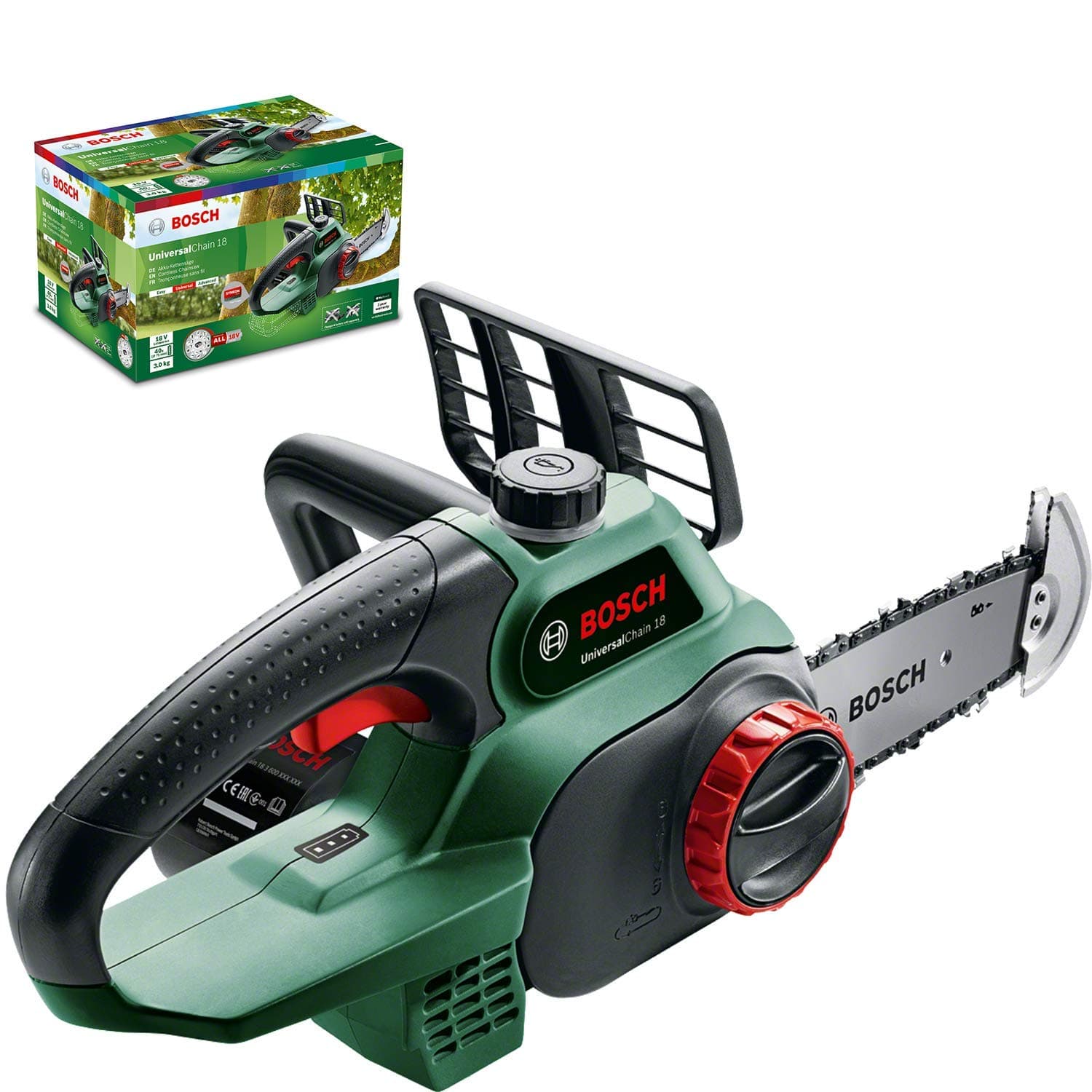 Bosch Akku Kettensäge UniversalChain 18 (ohne Akku, Karton, SDS-System, Schwertlänge: 200 mm, 18 Volt System)