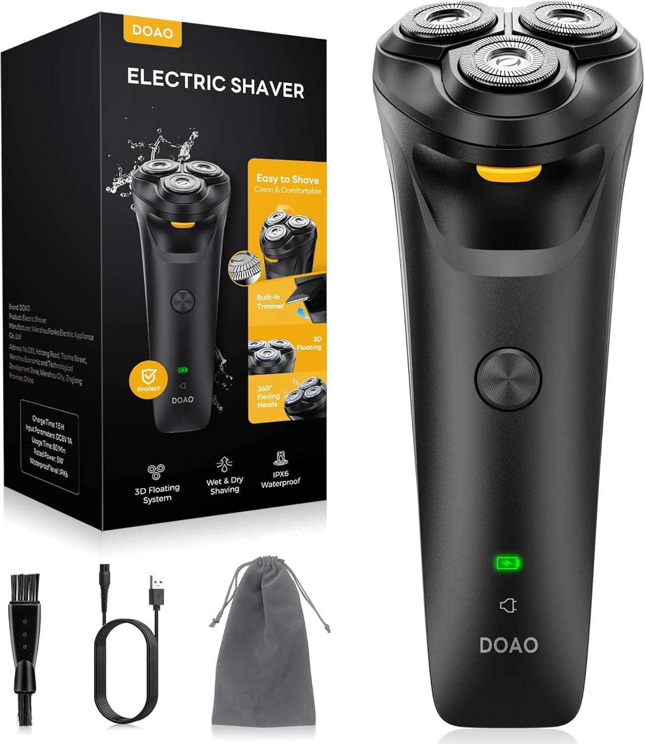 Rasoio Elettrico Barba, 2025 Aggiornato Rasoio Elettrico Uomo 2 in 1 Impermeabile Senza Filo Rotante per il Viso, Rasatura Wet & Dry