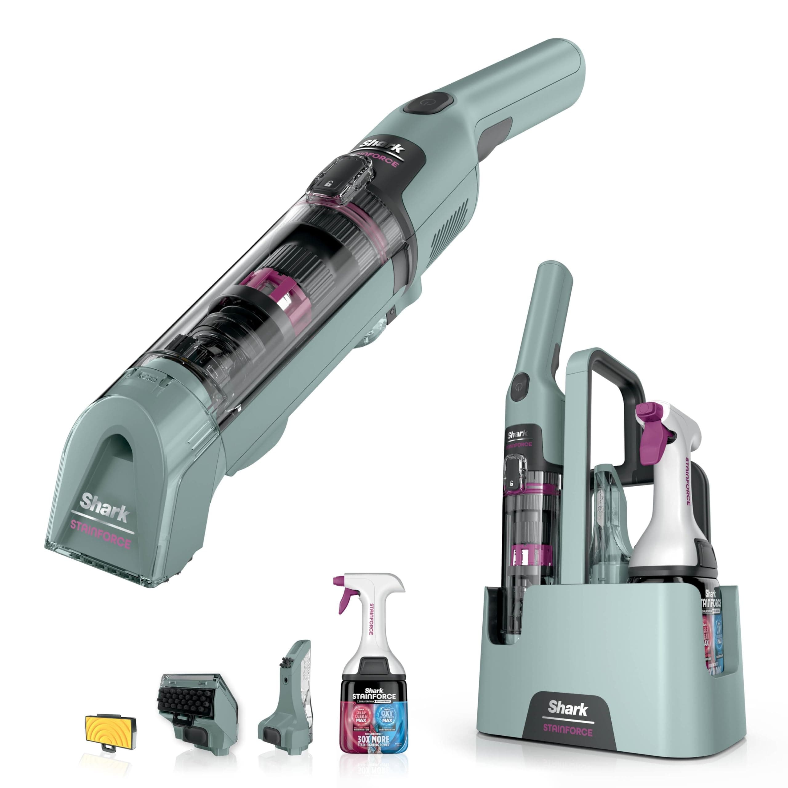 Nettoyeur de tâches sans fil Shark StainForce taches et odeurs, léger, portable, détachant pour tapis, tissus d’ameublement, voitures, panier de rangement, accessoires, formule nettoyante, HX100EUCP