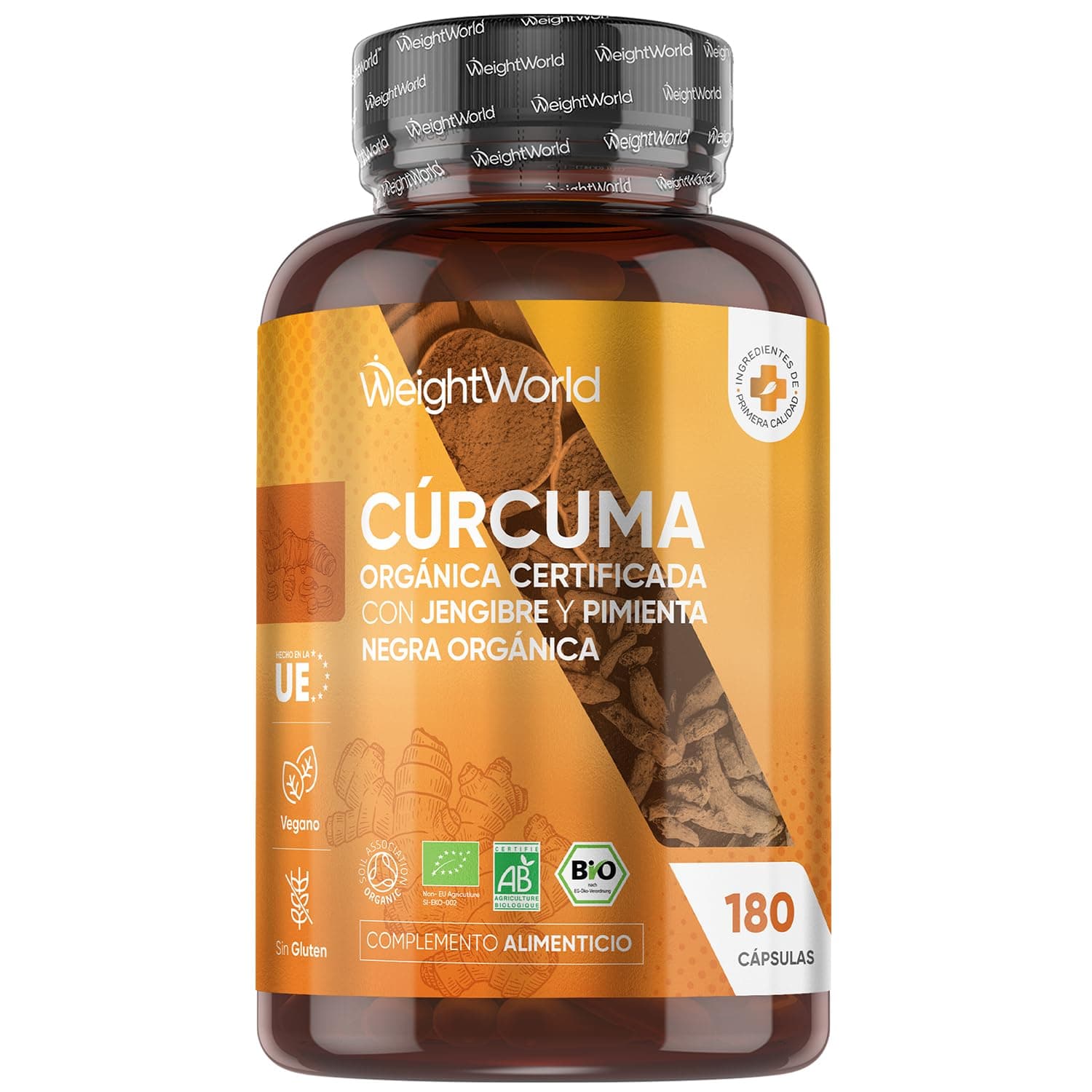 Cúrcuma con Jengibre y Pimienta Negra Orgánica 1520mg, 180 Cápsulas - Fuente Natural de Curcumina y Piperina para 3 Meses de Suministro, Vegano, Sin OGM ni Gluten, Con Certificación Orgánica