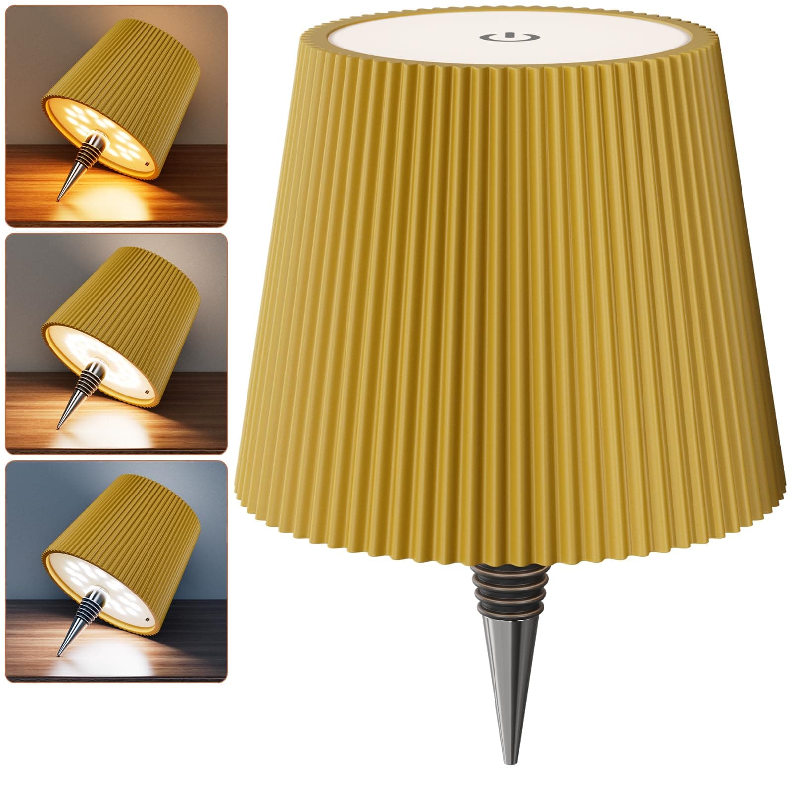 Nulmvic Lampada per Bottiglia LED Ricaricabile - 5200mAh Lampada da Tavolo Senza Fili Dimmerabile 3 Colori - IP54 Impermeabile Comando a Tocco per Interno Esterno Famiglia Ristorante Bar (Oro)