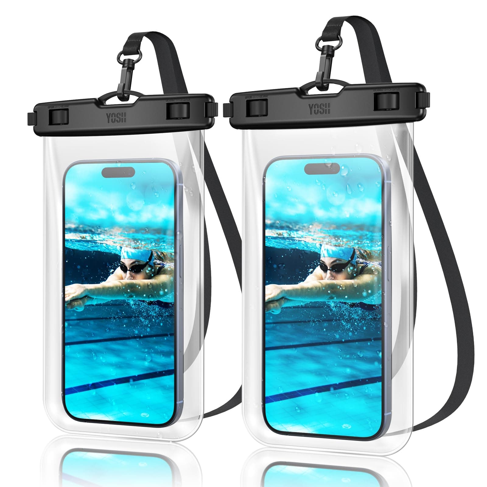 YOSH Pochette Étanche Smartphone [Conception sans Bordure][Lot de 2], IPX8 Pochette Telephone Etanche, Protection Telephone Eau pour iPhone 17 16 15 14 Pro Max Samsung S26 S25 Ultra Jusqu'a 7,2" Clair