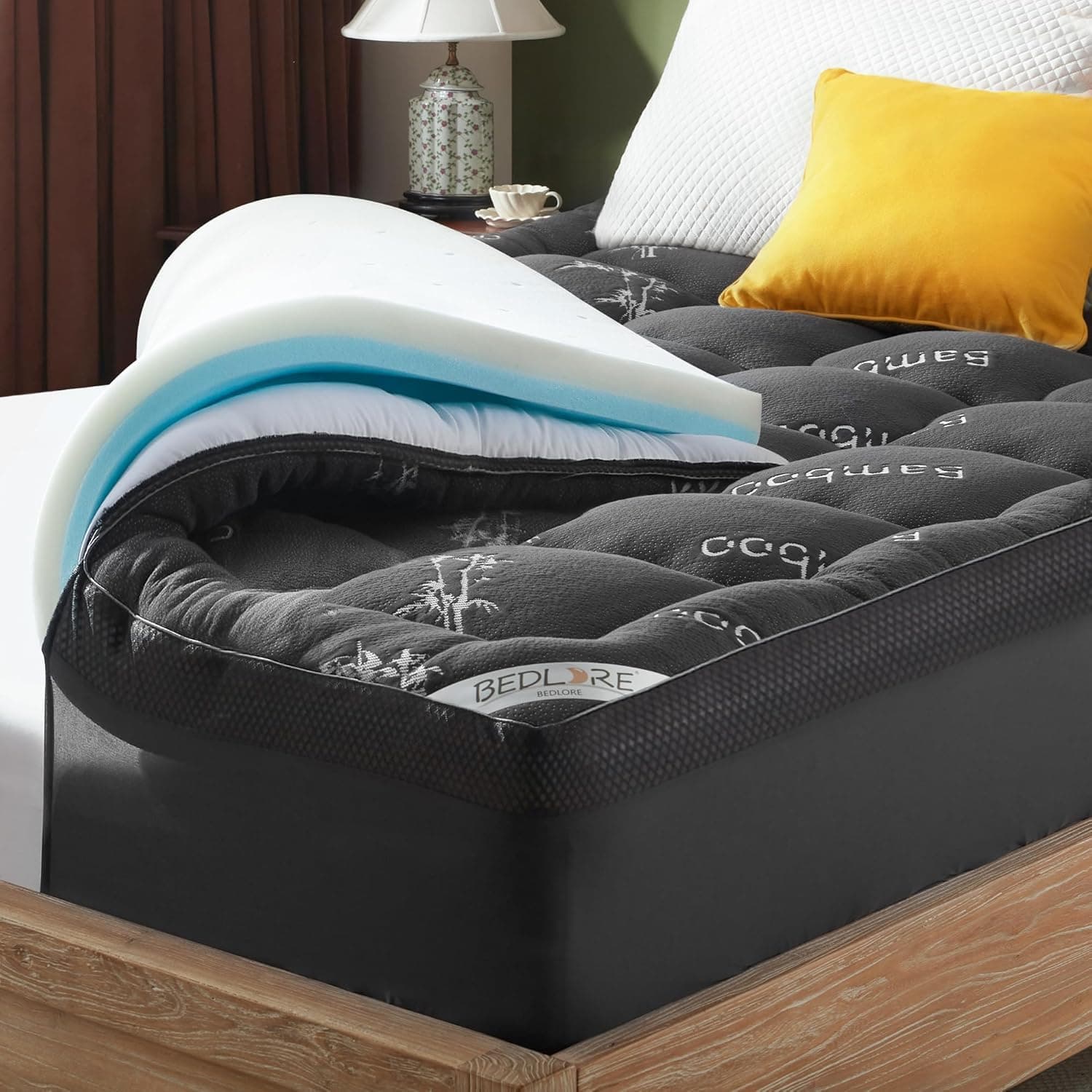 BEDLORE Surmatelas 160 X 200cm, Double Couche De 10 cm (5 cm De Mousse à MéMoire De Forme Gel + 5 Cm De Surmatelas Moelleux), Soulagement de la Pression et des Douleurs Dorsales