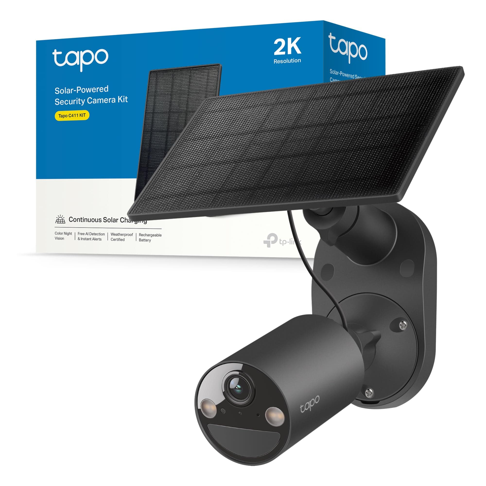 Tapo C411 KIT Telecamera WiFi Esterno ad Energia Solare, 2K 3MP, Batteria 6400mAh fino a 180 Giorni dopo una Singola Carica, Visione Notturna a Colori, Allarme Con Rilevamento del Movimento, IP65