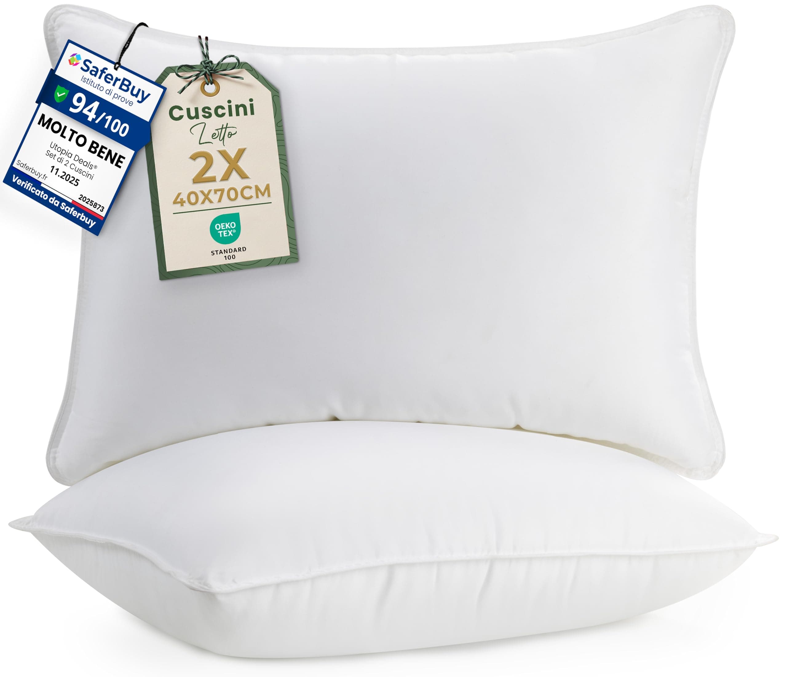 Utopia Bedding Cuscini Letto (Set di 2), 40 x 70 cm Guanciali Letto Coppia, 3D Fibra di Poliestere (Bianco)