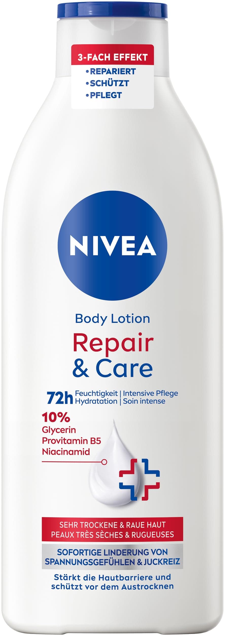 NIVEA Body Lotion Repair & Care, Körpercreme für sehr trockene Haut & zur Linderung von Spannungsgefühlen, Körperlotion mit Glycerin, Niacinamid & Provitamin B5 (400 ml)