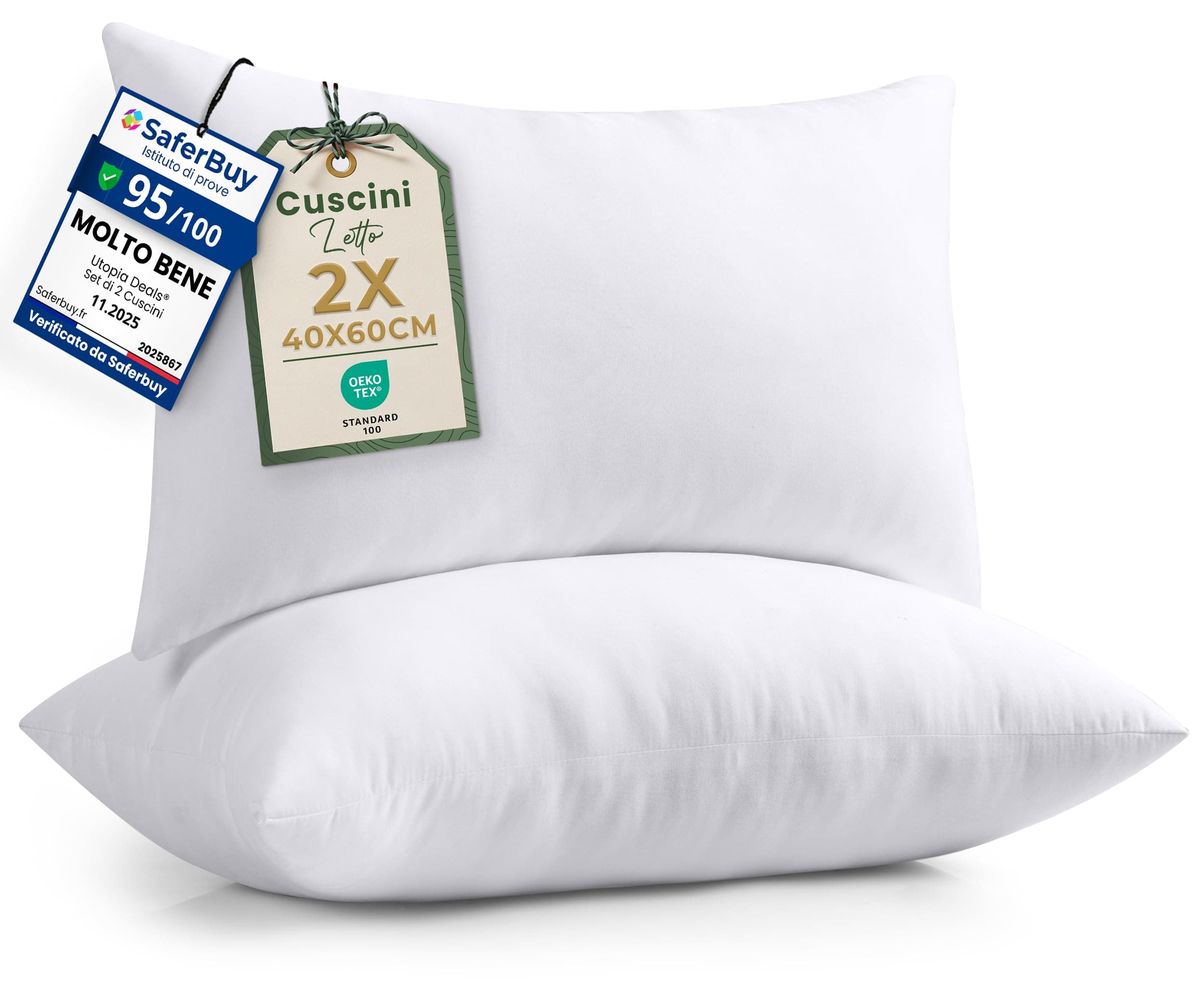 Utopia Bedding Set di 2 Cuscini, 40 x 60 cm Imbottitura per Cuscino, Cuscini Divano, Cuscino Interno (Bianco)