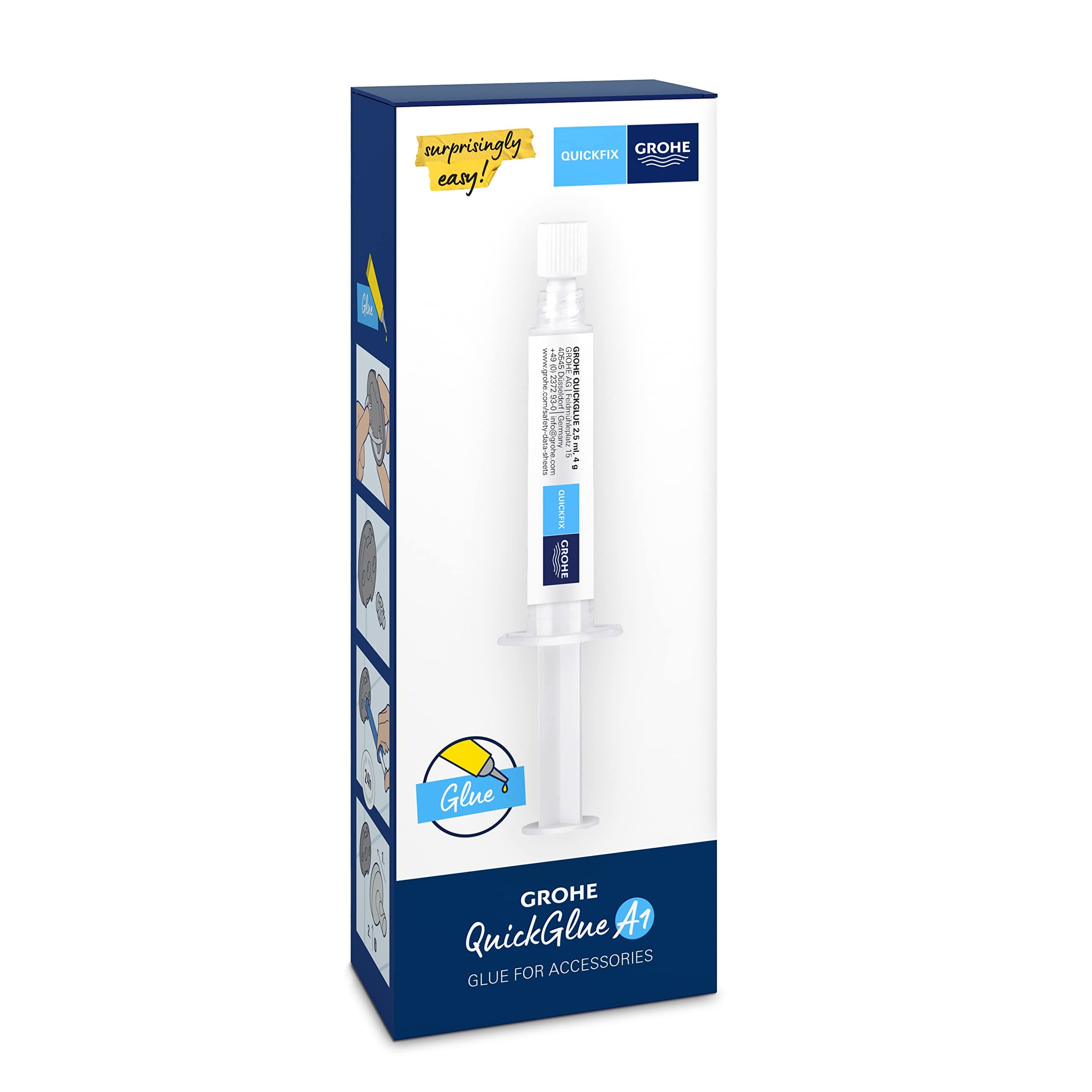 GROHE Kleber 1x, Bad Accessoires ohne Bohren kleben (geeignet für Marmor, Fliesen, Glas, Kunststoff, Holz, Metall etc., Aushärtungszeit 24 Stunden, pro Befestigungspunkt 1 Kleber nutzen) 2ST, 41127000