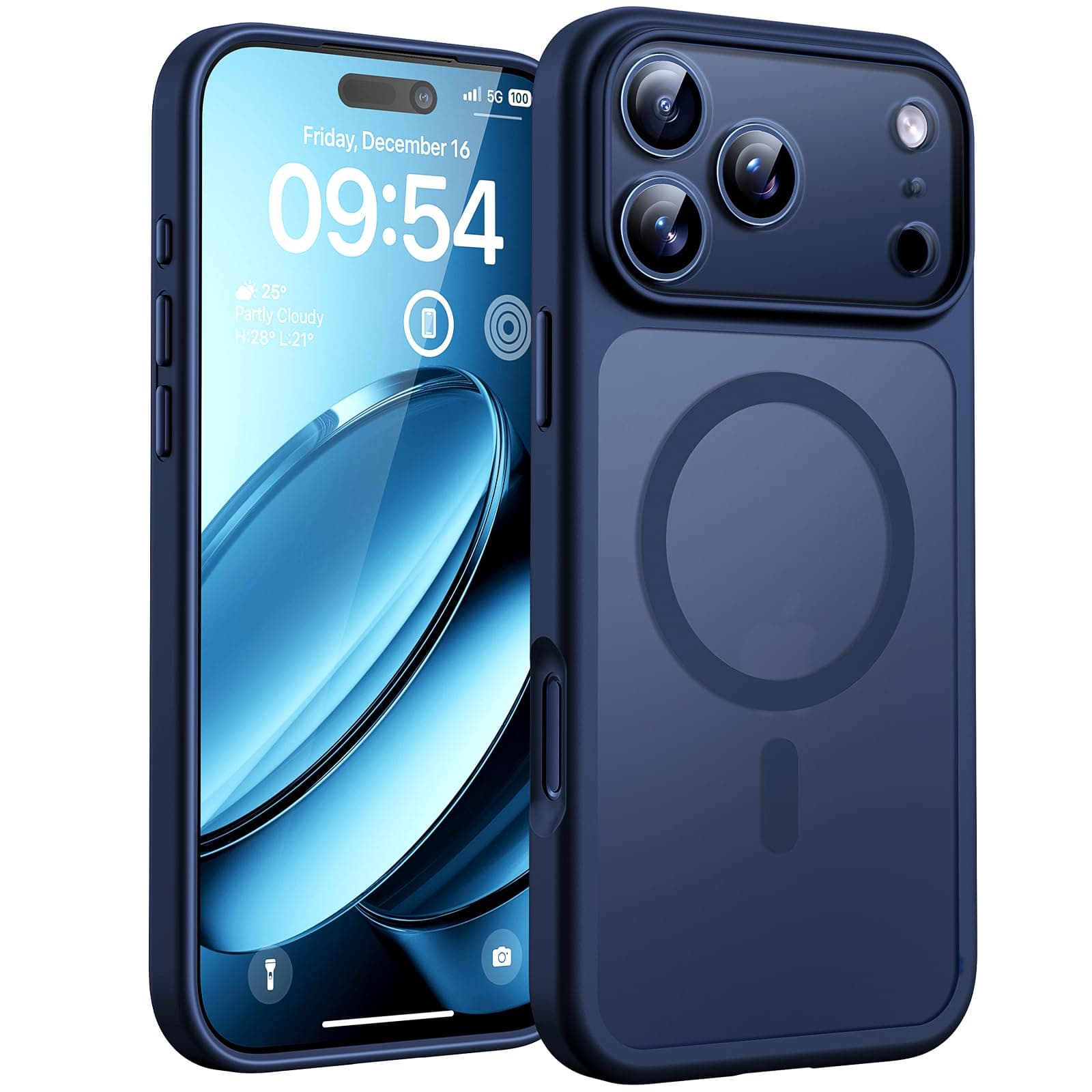TOCOL Funda para iPhone 17 Pro, Protección Lente Cámara, Imanes Integrado, Compatible con Magsafe, Protección contra Caídas, Translúcida Mate Trasera, Azul Marino