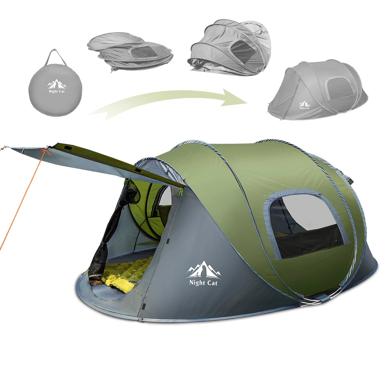 Night Cat Tente Pop Up pour 2 4 Personnes:Tente de Camping Instantanée Installation Facile Imperméable Jardin Parc