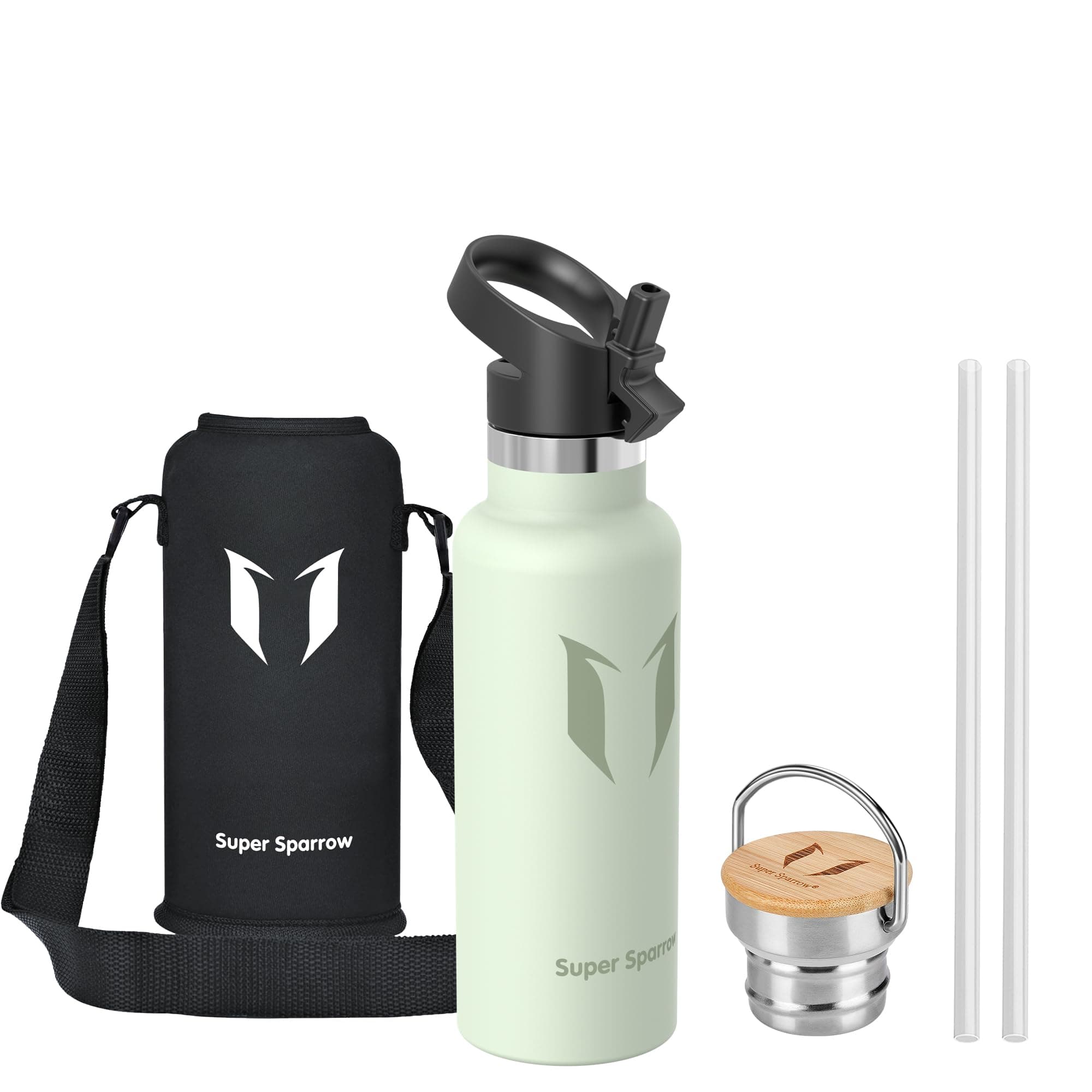 Super Sparrow Trinkflasche Edelstahl - 500ml/750ml/1L - Auslaufsicher Thermoskanne, BPA-Frei Wasserflasche - Thermosflasche Kinder für Sprudel, Sport, Schule, Fitness - Mit 2 Deckeln