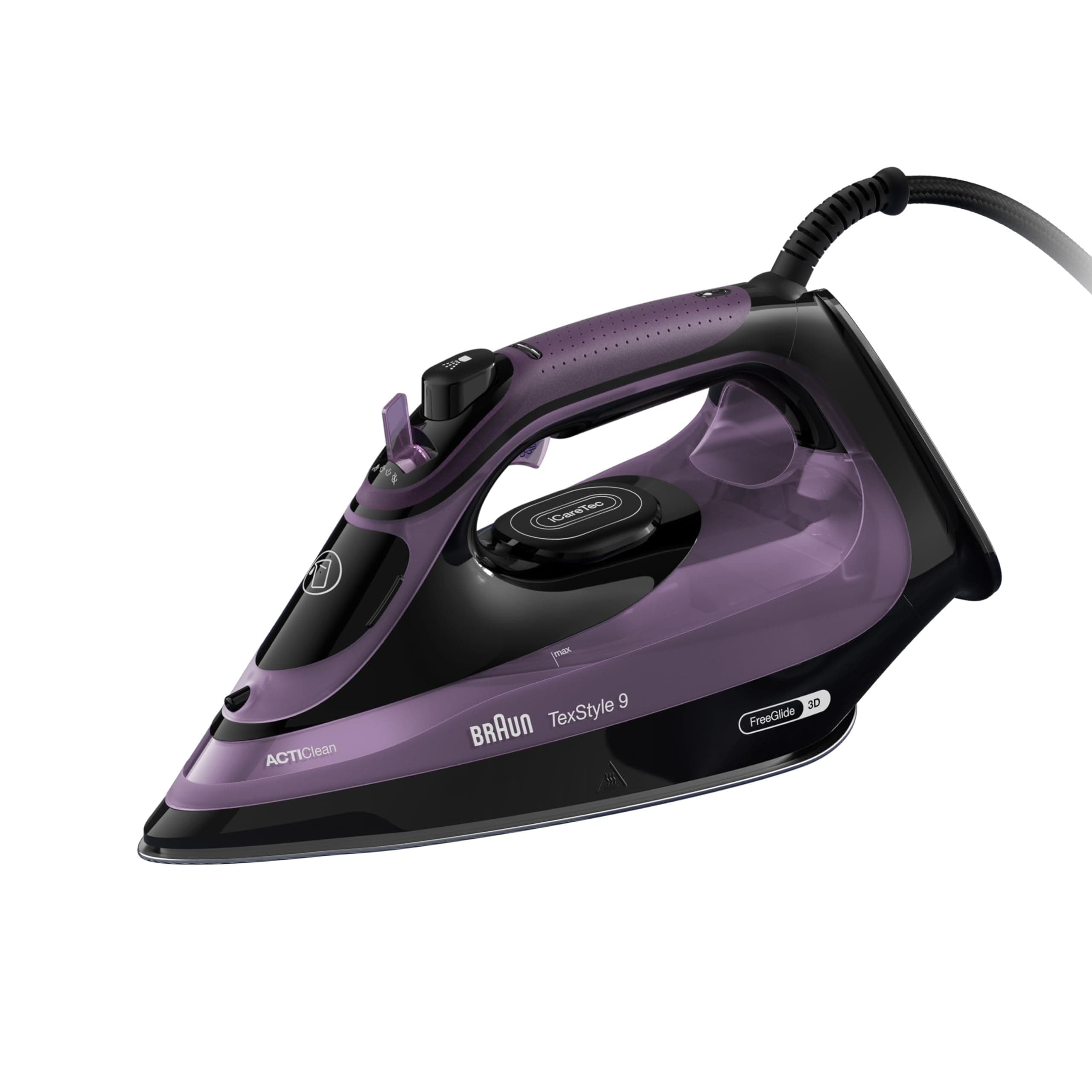 Braun Texstyle9 SI9661VI Ferro da stiro a vapore con 5 Anni di Assistenza, Colpo vapore 250g/min, Modalità ECOMODE Risparmio energetico, Piastra Freeglide 3D Superceramic, Serbatoio 330ml, Viola