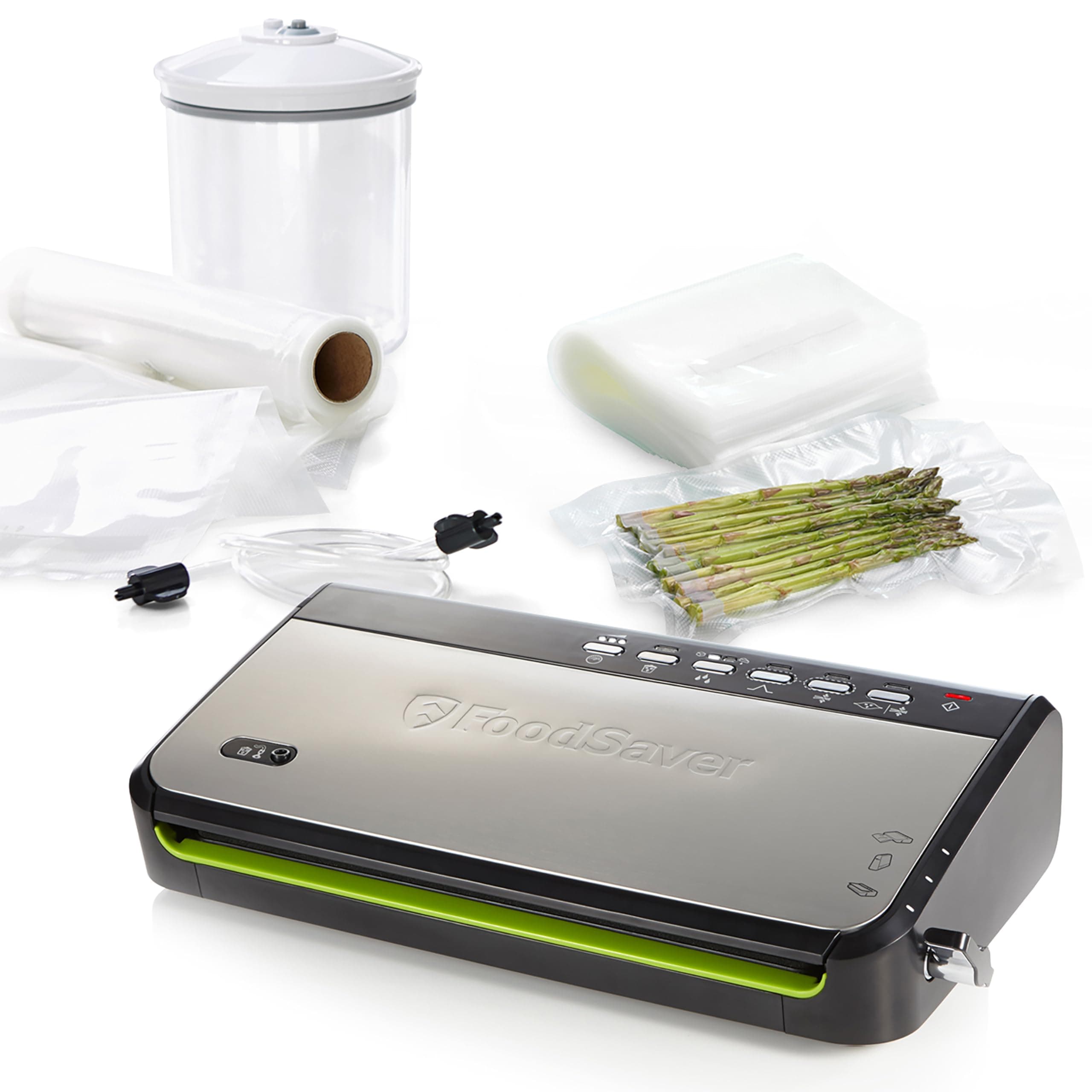 FoodSaver FFS005X Machine sous Vide avec Compartiment de Rangement pour Rouleau et Cutter, Fonction Pulse pour Aliments Fragiles, Inclus Accessoires et Sacs de Mise sous Vide Assortis
