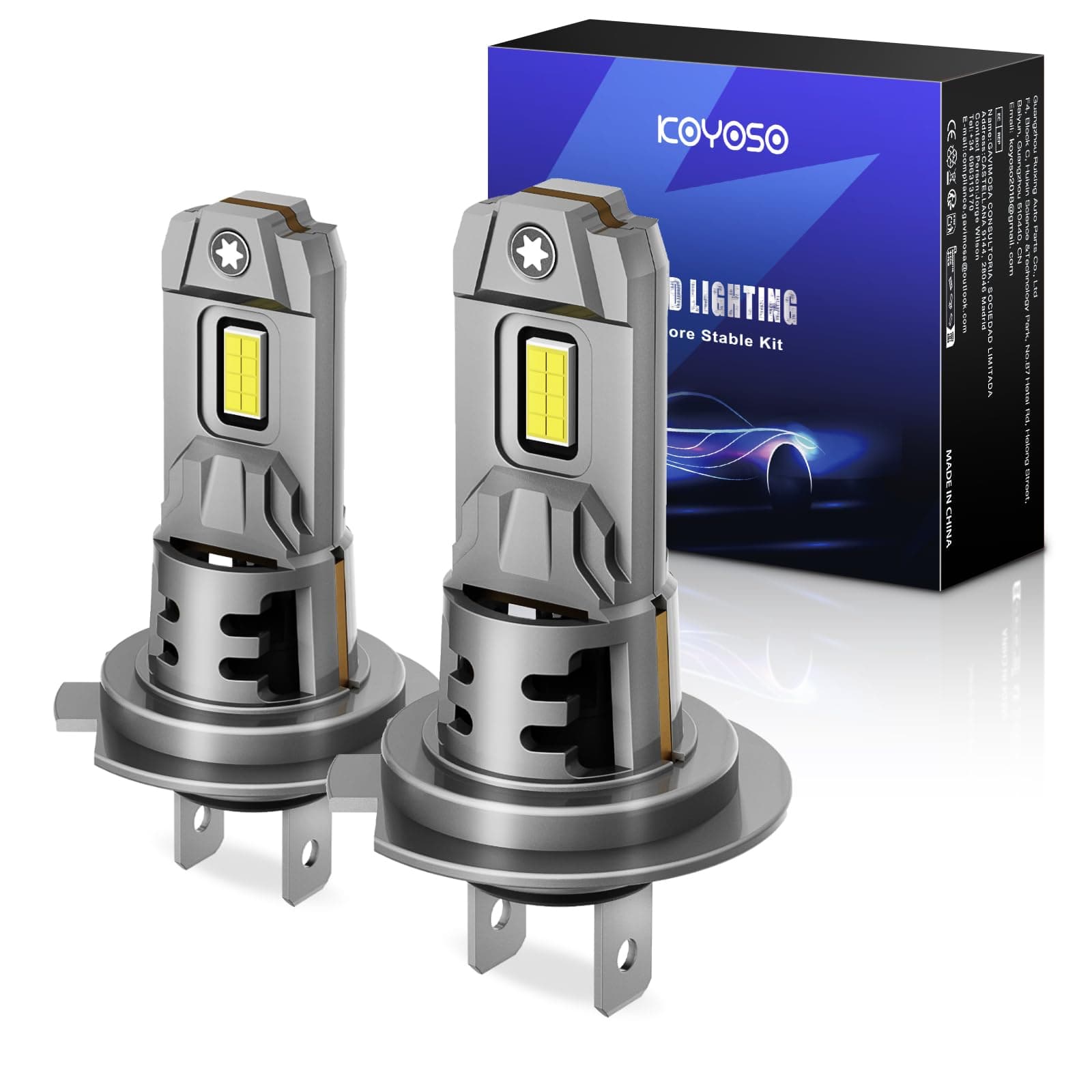 KOYOSO Lampadine LED H7 55W: 20000LM per Auto e Moto - Sostituzione Lampade LED H7 - Luce Abbagliante e Anabbagliante per Alogena - 6500K Bianco