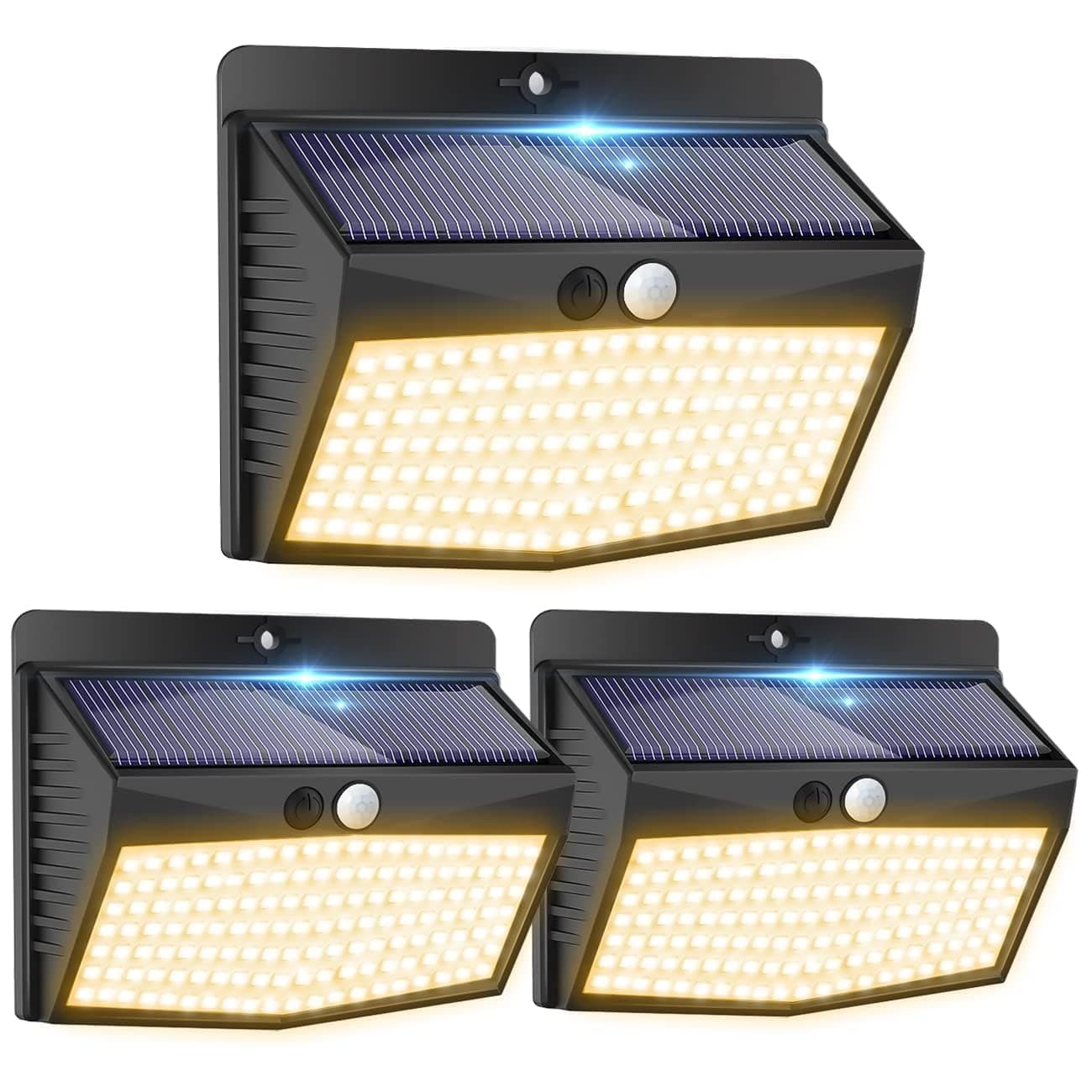 Peasur Luz Solar Exterior【3 Paquete/138 LED/3 Modos】 Luces Solares LED Blanco Cálido IP65 Impermeable Focos Para Jardín, Farolas Potente Para Patio, Garaje