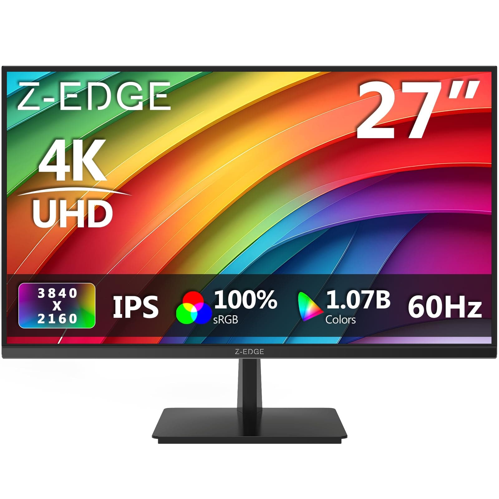 Z-Edge Écran PC 27'' IPS 4K UHD (3840x2160), Cadre Ultra Slim, FreeSync, Moniteur Bureau 16:9, 60 Hz, 5 ms, Inclinaison Réglable, Couleurs Ultra Réalistes, 2×HDMI2.0 & 2×DP1.4, VESA 100 * 100mm
