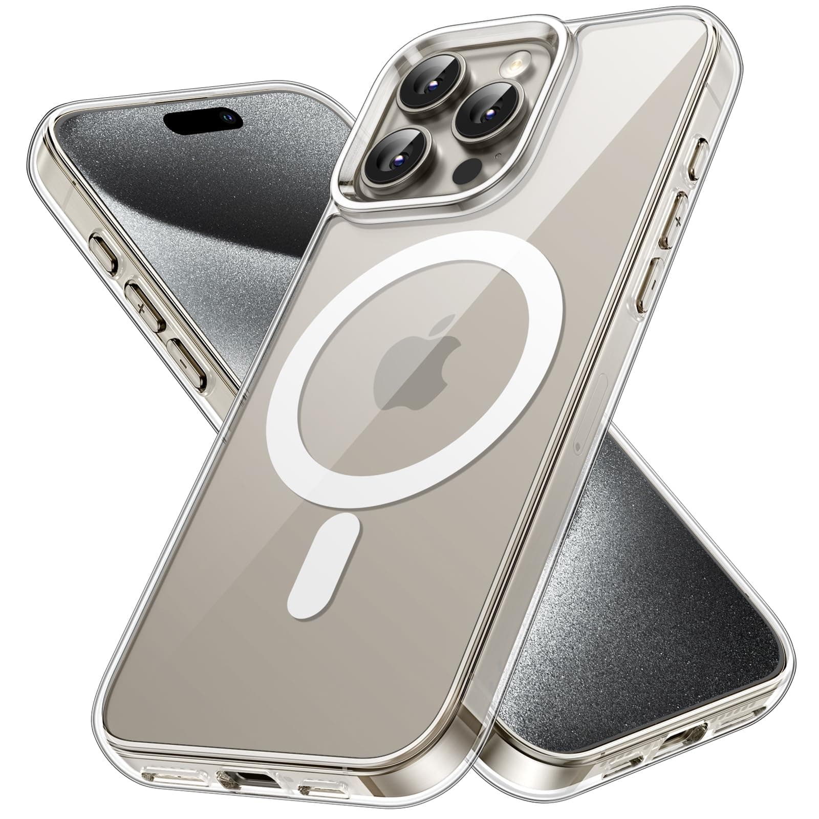 JETech Magnetisch Hülle für iPhone 15 Pro Max 6,7 Zoll Kompatibel mit MagSafe Kabellosem Laden, Stoßfest, Schutzhülle Kratzfeste Transparente Rückseite (Durchsichtig)