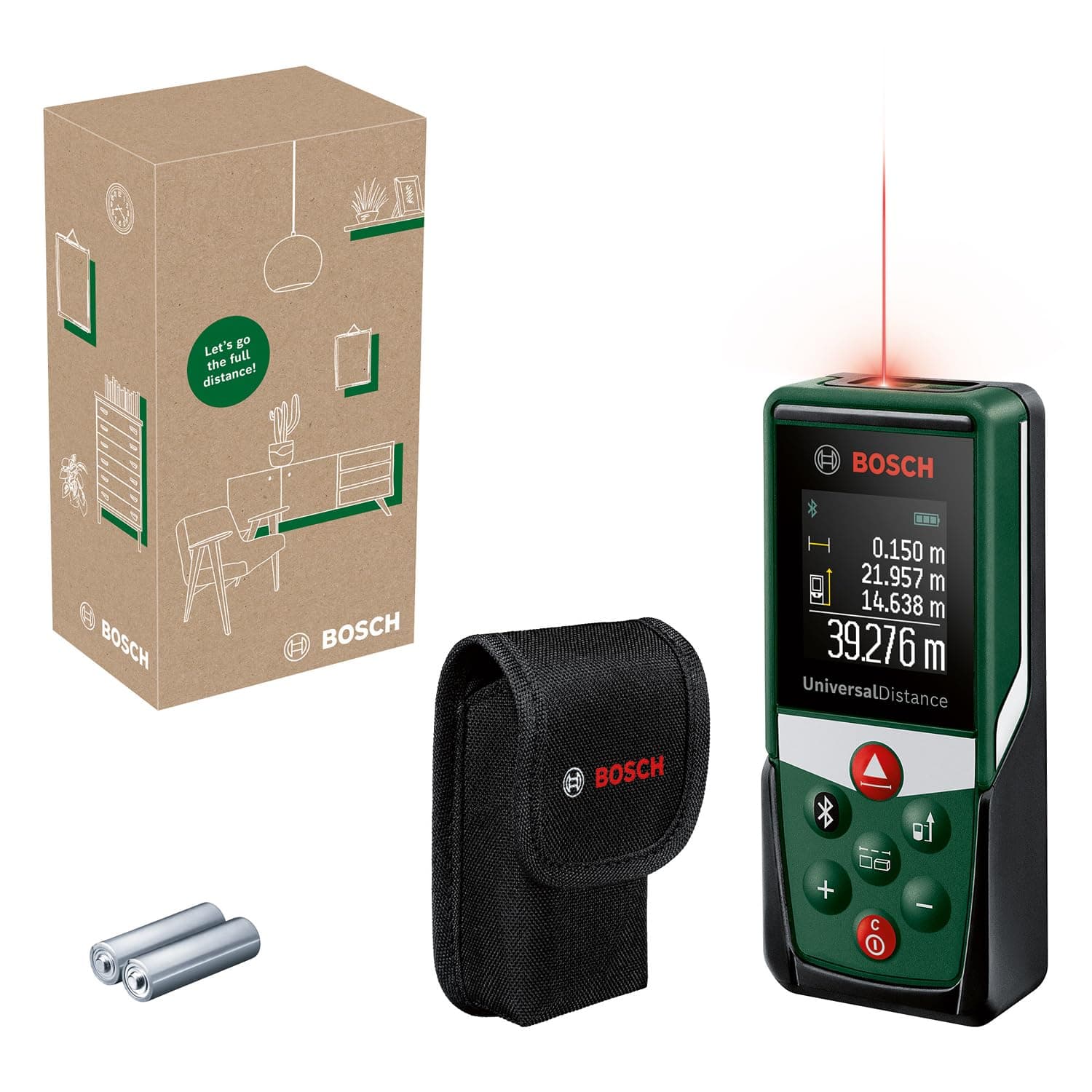 Bosch télémètre laser UniversalDistance 40C (mesure précise de distances jusqu’à 40 m, connectivité Bluetooth, fonctions de mesure, dans boîte carton pour e-commerce)