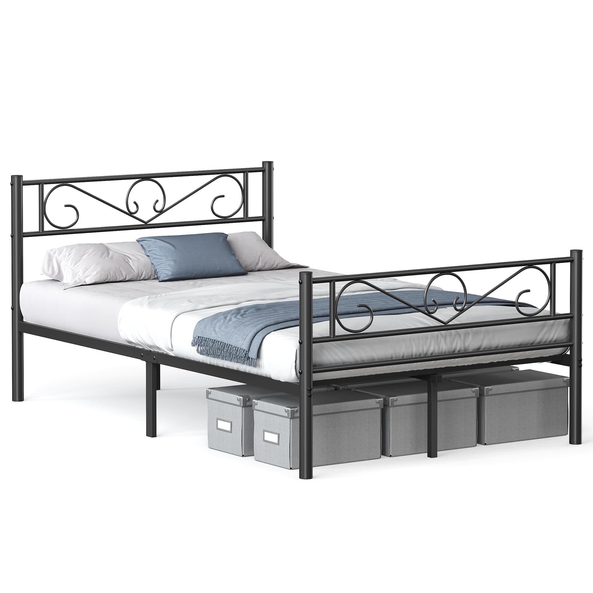 VASAGLE Struttura Letto Matrimoniale, Letto a Doghe in Metallo per Materassi di 120 x 190 cm, per Stanza di Ospiti, Montaggio Facile, per Spazi Piccoli, Nero Inchiostro RMB060B01