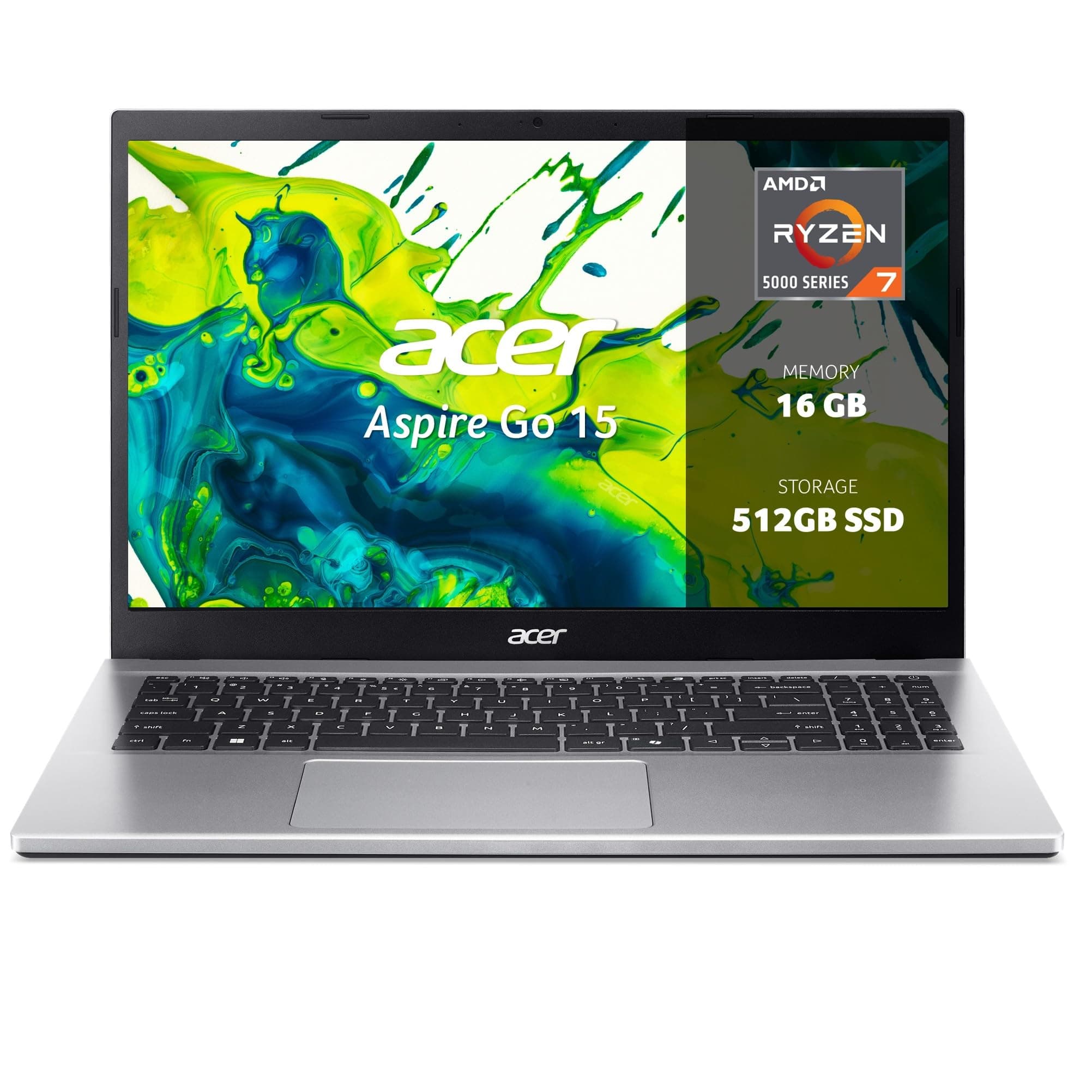 Acer Aspire Go 15, Portátil 15.6" FullHD, Ryzen 7, 16GB RAM, 512GB SSD | AMD Ryzen 7 5825U, AMD Radeon Graphics, Windows 11 Home, Teclado QWERTY Español, Ligero y Rápido para Estudio y Trabajo
