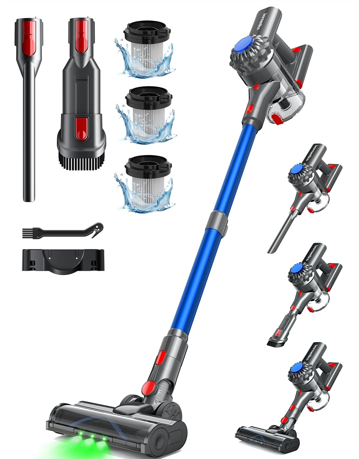 Ivormentico Aspirateur Balai sans Fil, 50Mins/40KPA/450W Aspirateur sans Fil, Aspirateur Balai avec LED Verte, Aspirateur avec Brosse à Plancher Améliorée, pour Tapis, Sols Durs, Poils d'animaux, Bleu