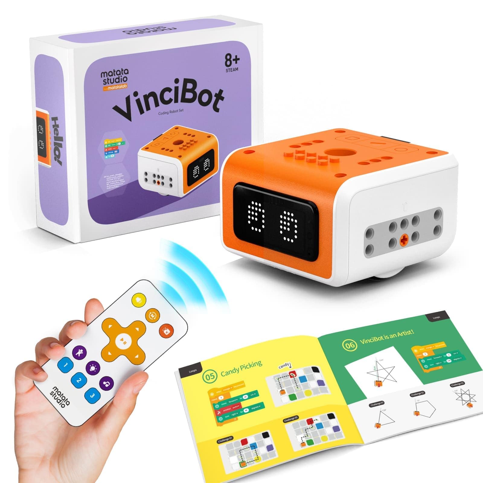 MatataStudio Robots Juguetes Programables Niños de 8-12 años, VinciBot Robot de Codificación IA con App Control Remoto Compatible Scratch Python Robot Electrónico Inteligente Juguetes Educativos Stem