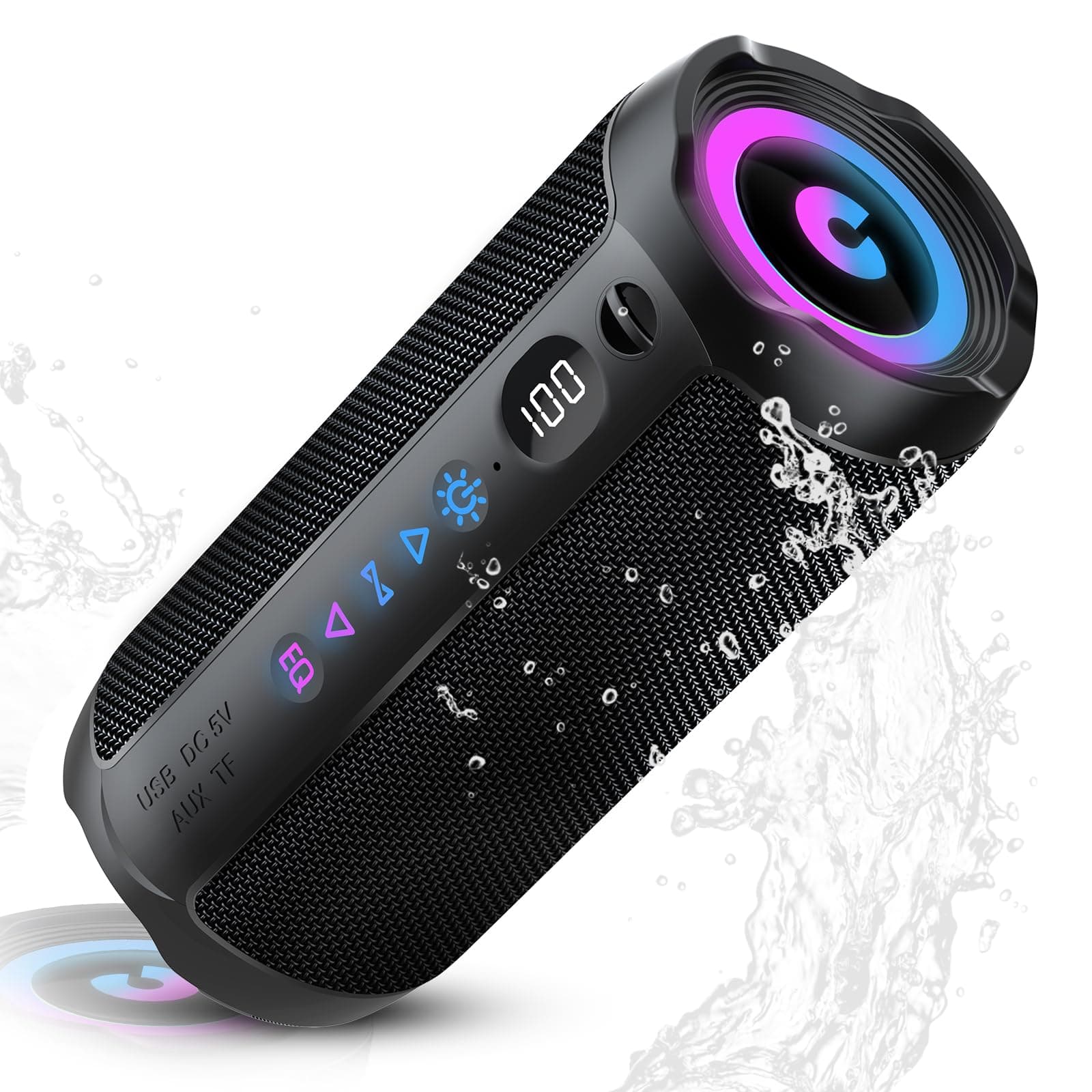 Altavoz Bluetooth Portátil 30W, Potente Altavoz Bluetooth, Altavoces Graves Duales, 30H Reproducción, IPX7, RGB, Emparejamiento TWS, AUX, TF, USB, Ideal Para Actividades Aire Libre, Fiestas,Viajes.