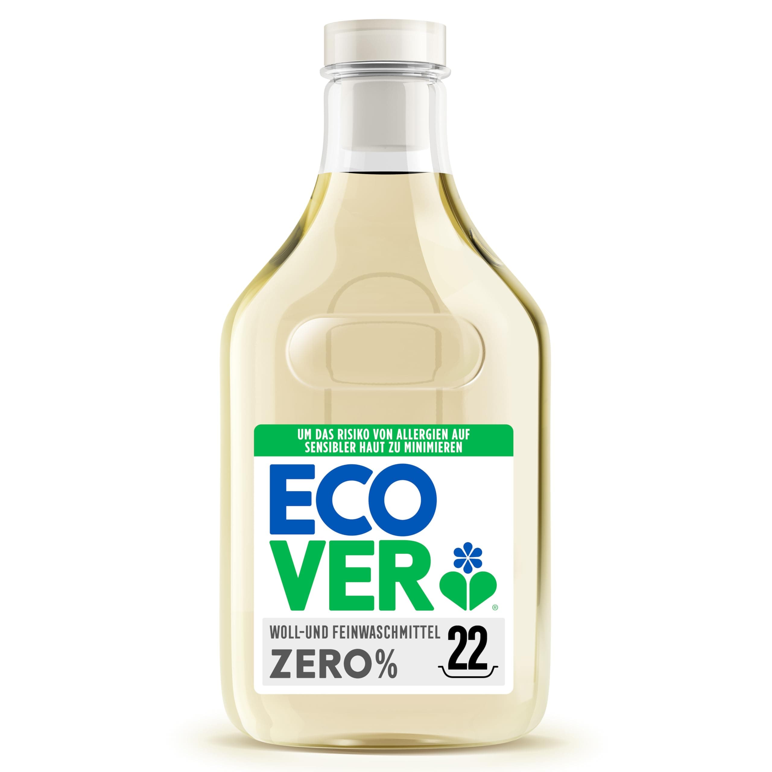 Ecover Non-Bio ZERO Woll- und Feinwaschmittel, Flüssigwaschmittel, Feinwaschmittel für Allergiker und empfindliche Babyhaut, 22 Ladungen, 1L
