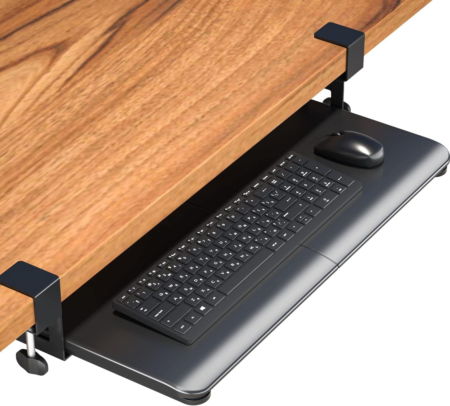BONTEC Plataforma para Teclado, Porta Teclado Extraíble con Abrazadera C, Cajón de Computadora de 650 x 300 mm para Escribir, Hogar u Oficina