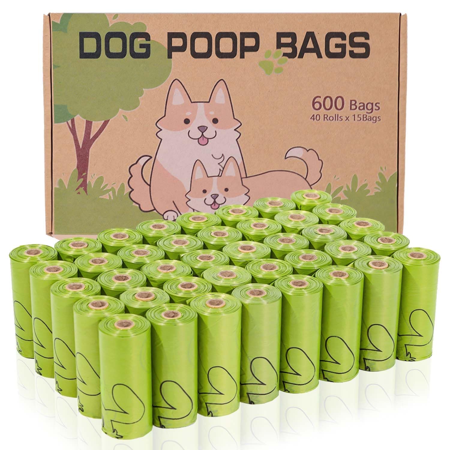 AiTodos® 600 Bolsas para Caca, PET Almidón de Maíz Mixto, Polietileno + Material de Almidón de Maíz Bolsas para Caca Semibiodegradables - 31 x 23 cm - Verde (40 Rollos, 15 Paquetes Cada Uno)