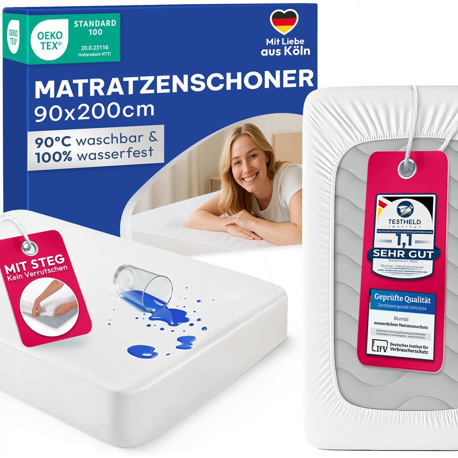 Blumtal® Matratzenschoner - 90x200 cm - Matratzenschutz wasserdicht - OEKO-TEX zertifizierter Matratzenschoner wasserdicht 90x200 - knisterfreier Schoner Matratze - atmungsaktiver Nässeschutz 90x200cm
