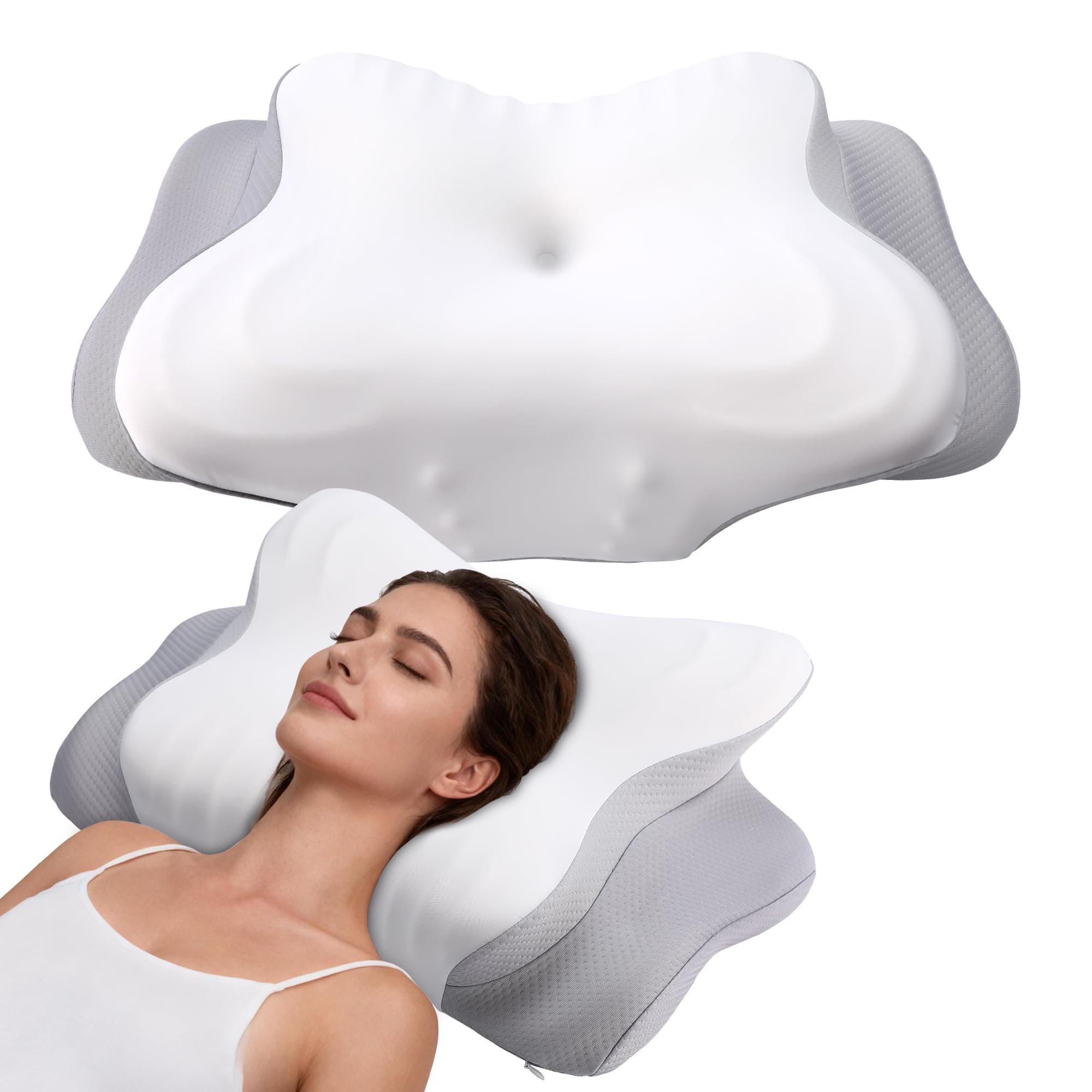 Lureon Cuscino Cervicale per Dormire con Memory Foam - Cuscino Ergonomico Cervicale di Sostegno - Guanciale Anteriore per Chi Dorme su Fianco, Schiena e Stomaco