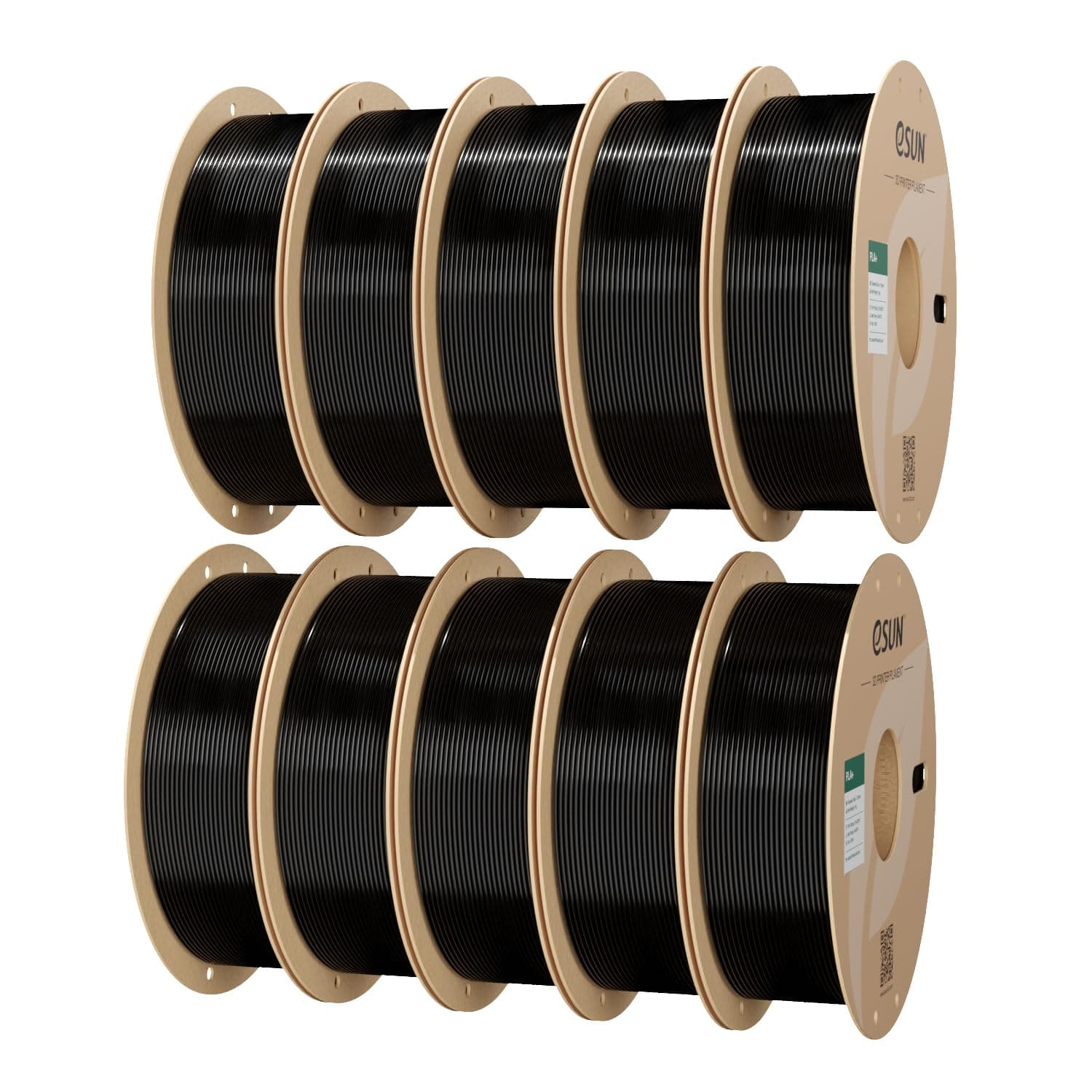 eSUN Filamento PLA+ 1.75mm, 10KG Precisión Dimensional +/- 0.03mm, 1KG por Carrete, 10 Carretes para 3D Impresoras,Negro