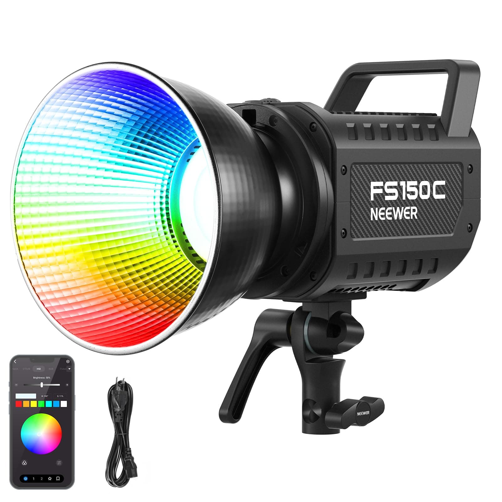 NEEWER FS150C 130W COB Video Light RGB avec 2,4G/Application Contrôle à Distance, Éclairage Sortie Continue LED, Monture Bowens Lumière Photo Studio
