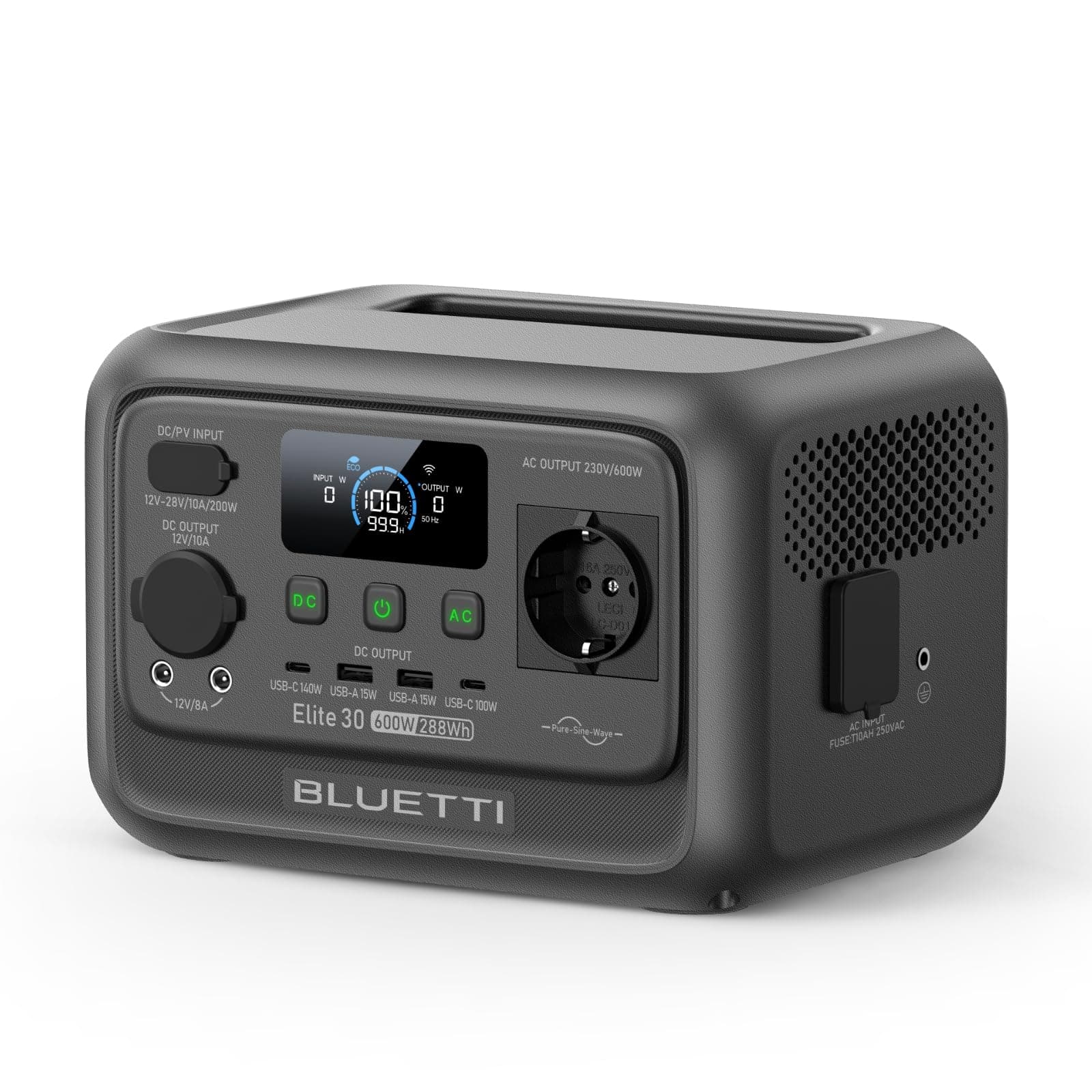 BLUETTI Stazione di Energia Portatile Elite 30 V2, Batteria LiFePO4 da 288Wh, Uscita CA da 600W (Picco 1500W), Ricarica Totale in 70 Minuti, Ideale per Campeggio, Viaggi, Interruzioni di Corrente