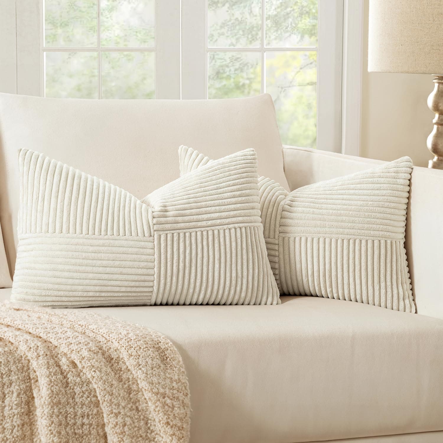 MIULEE 2er Set Kissenbezug 40x60cm Beige Kissenhülle Kissenbezüge Sofakissen Dekokissen Boho Couchkissen Kord Dekorative Zierkissenbezug für Sofa