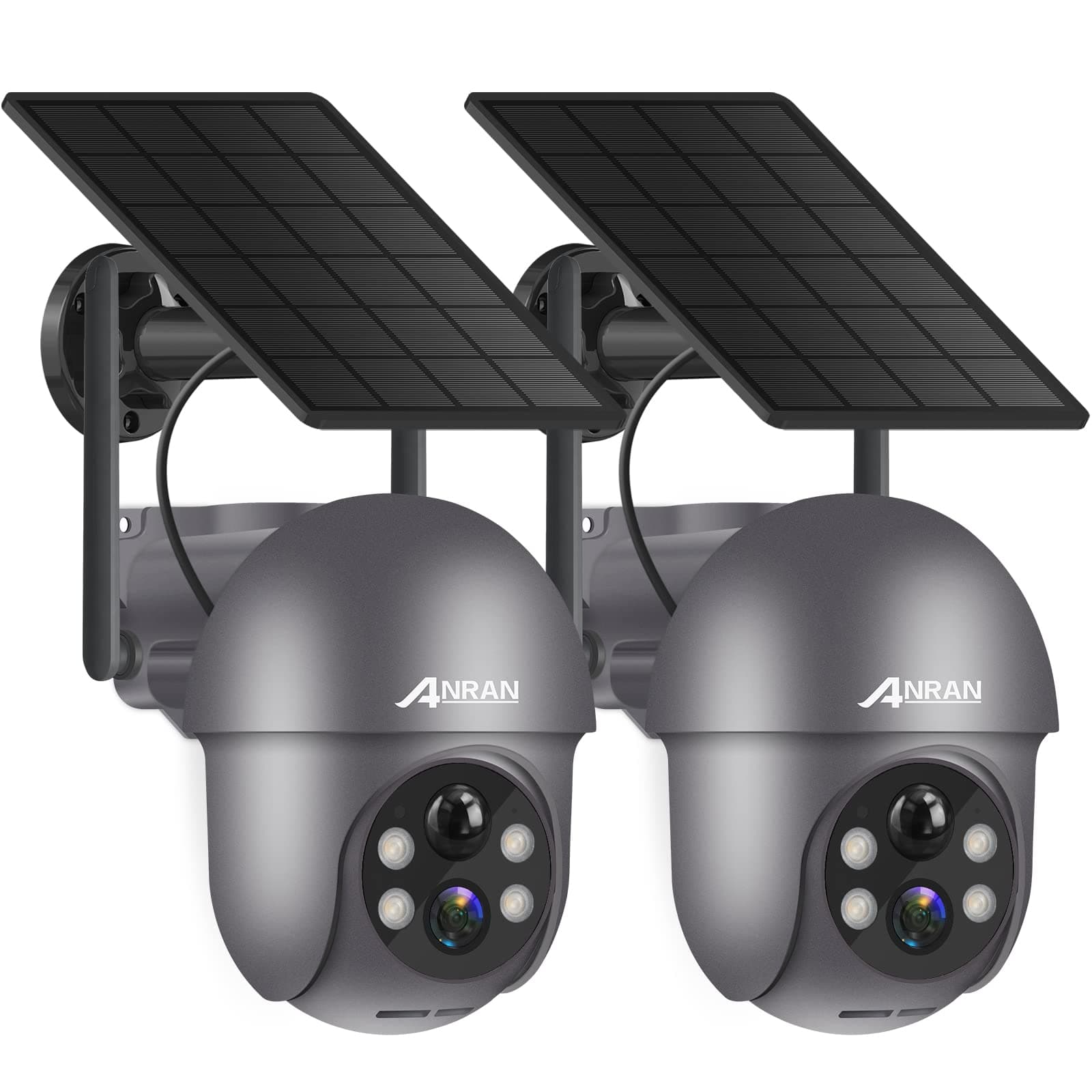 ANRAN 2K Cámara Vigilancia WiFi Exterior con Panel Solar, PTZ 360° Cámara de Seguridad sin Cables con Batería, Detección Humana PIR, Visión Nocturna a Color, Audio Bidireccional, Q01 Gris, 2 Piezas
