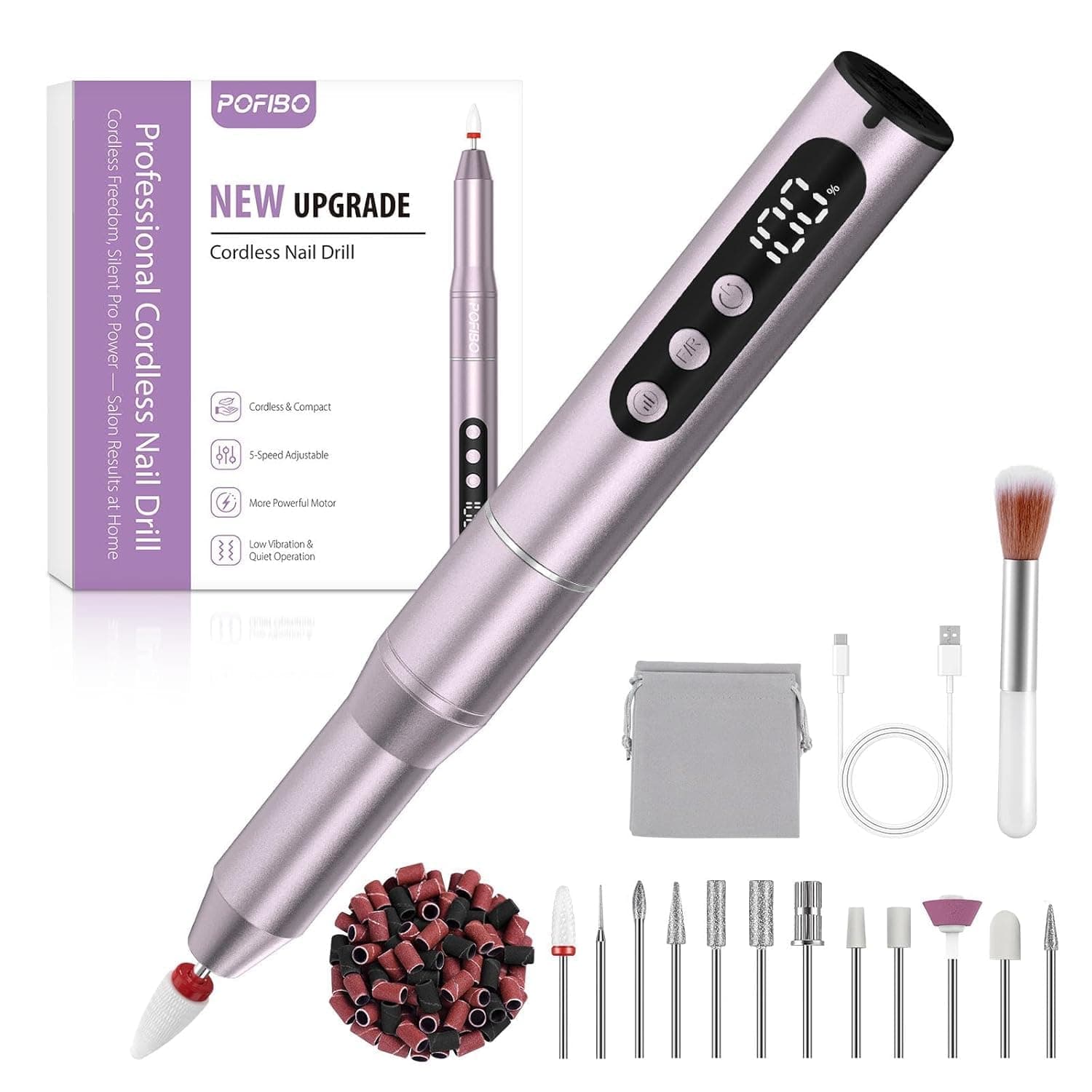 POFIBO Ponceuse pour Ongles Professionnelle Sans Fil , 12 en1 Kit Manucure | Lime a Ongle Electrique 35000 RPM Rechargeable, Silencieuse pour Gel Acrylique Ongle, Kit de Manucure Pédicure (Violet)