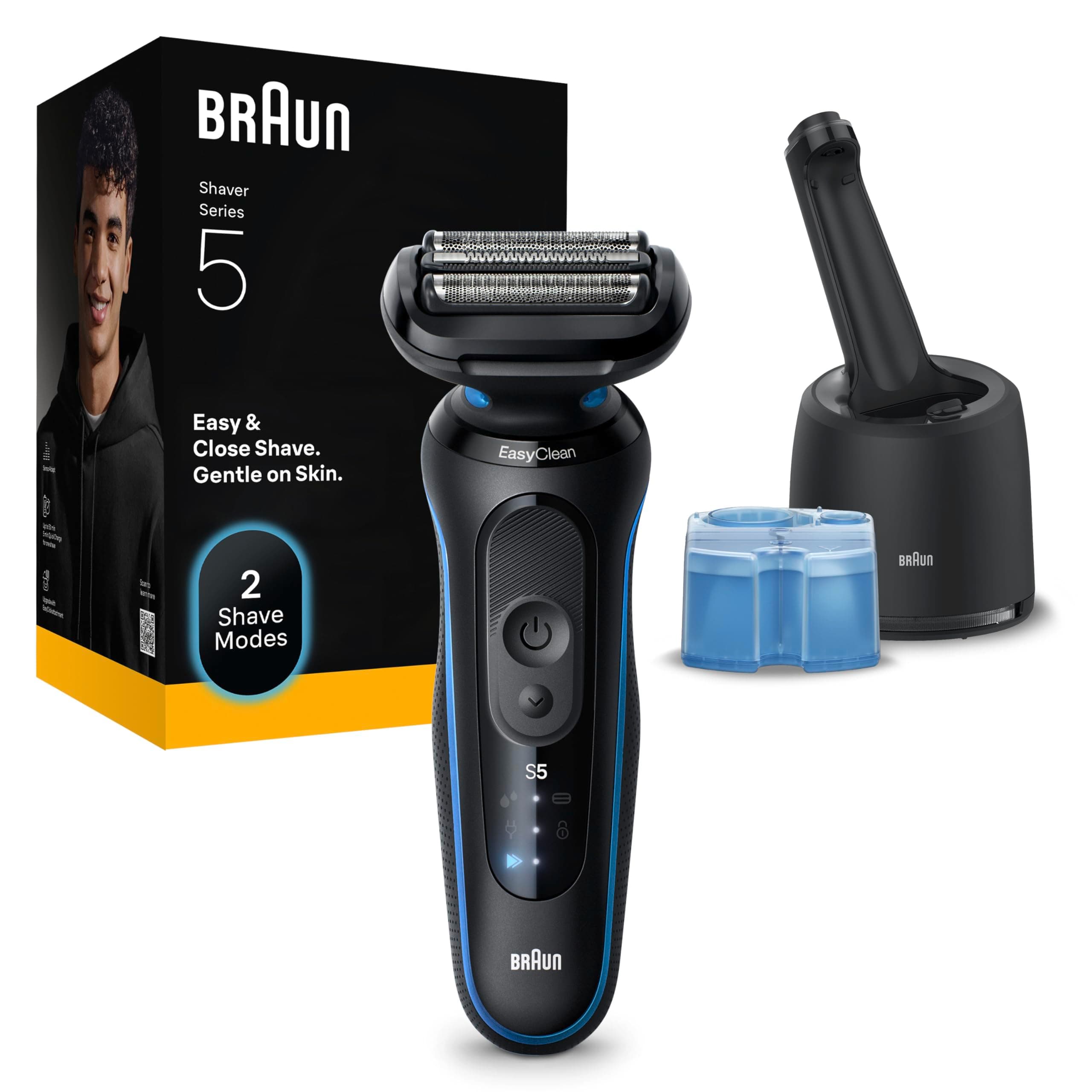 Braun Serie 5 Rasoio Elettrico Barba, Wet&Dry, Regolabarba Uomo, Rasoio Barba, 50 min Di Utilizzo, Stazione SmartCare 4in1, Senza Fili, 100% Impermeabile, Regolabarba Braun, 52-B7000CC, Blu